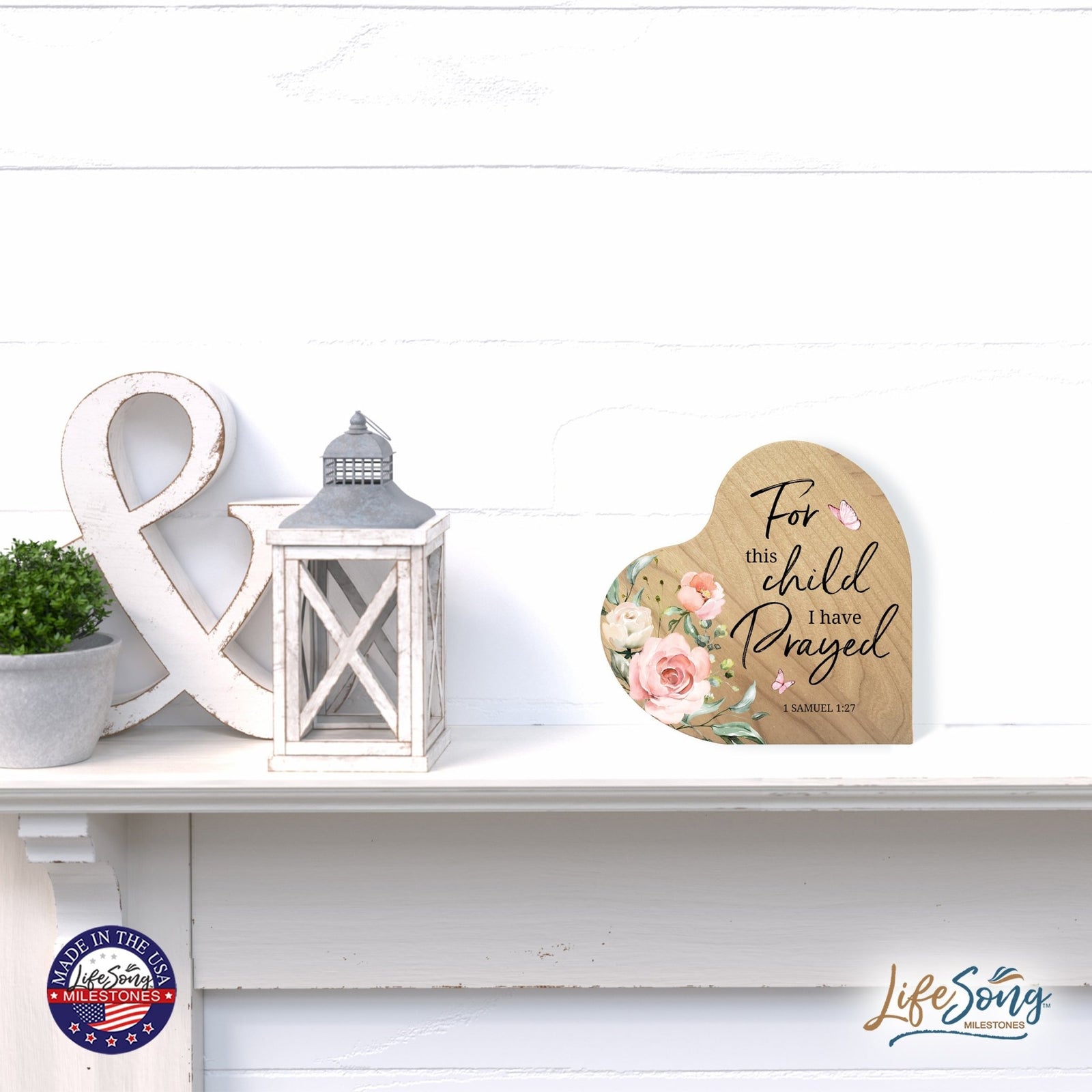 Modern Wooden Inspirational Heart Block 5in- For This Child - LifeSong Milestones