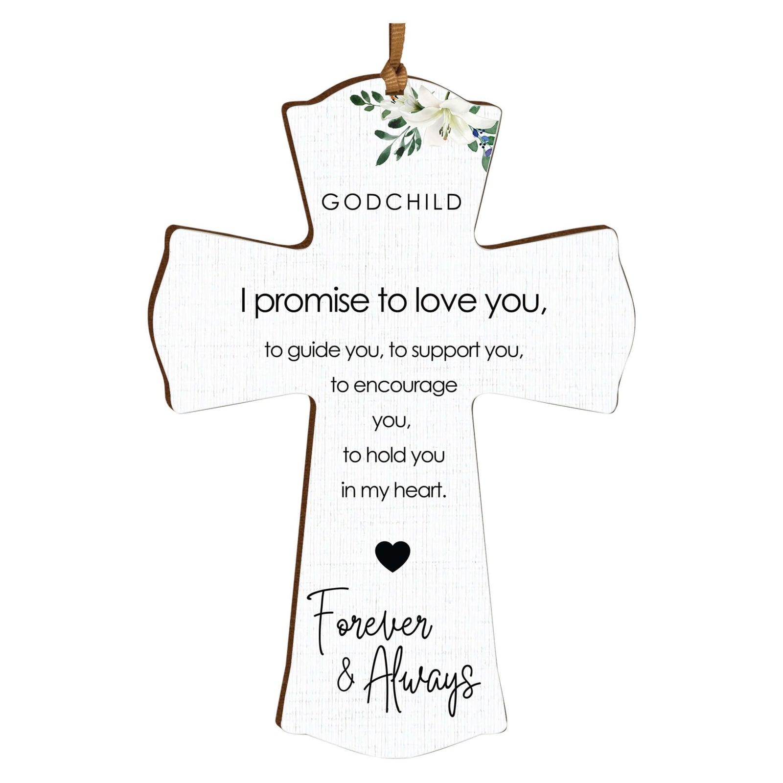 Modern Wooden Mini Cross for Godchild - I Promise To Love You - LifeSong Milestones