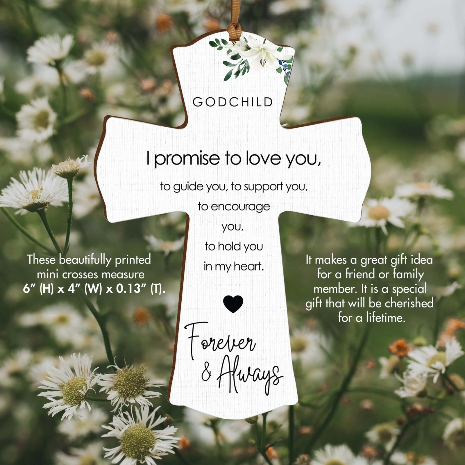 Modern Wooden Mini Cross for Godchild - I Promise To Love You - LifeSong Milestones