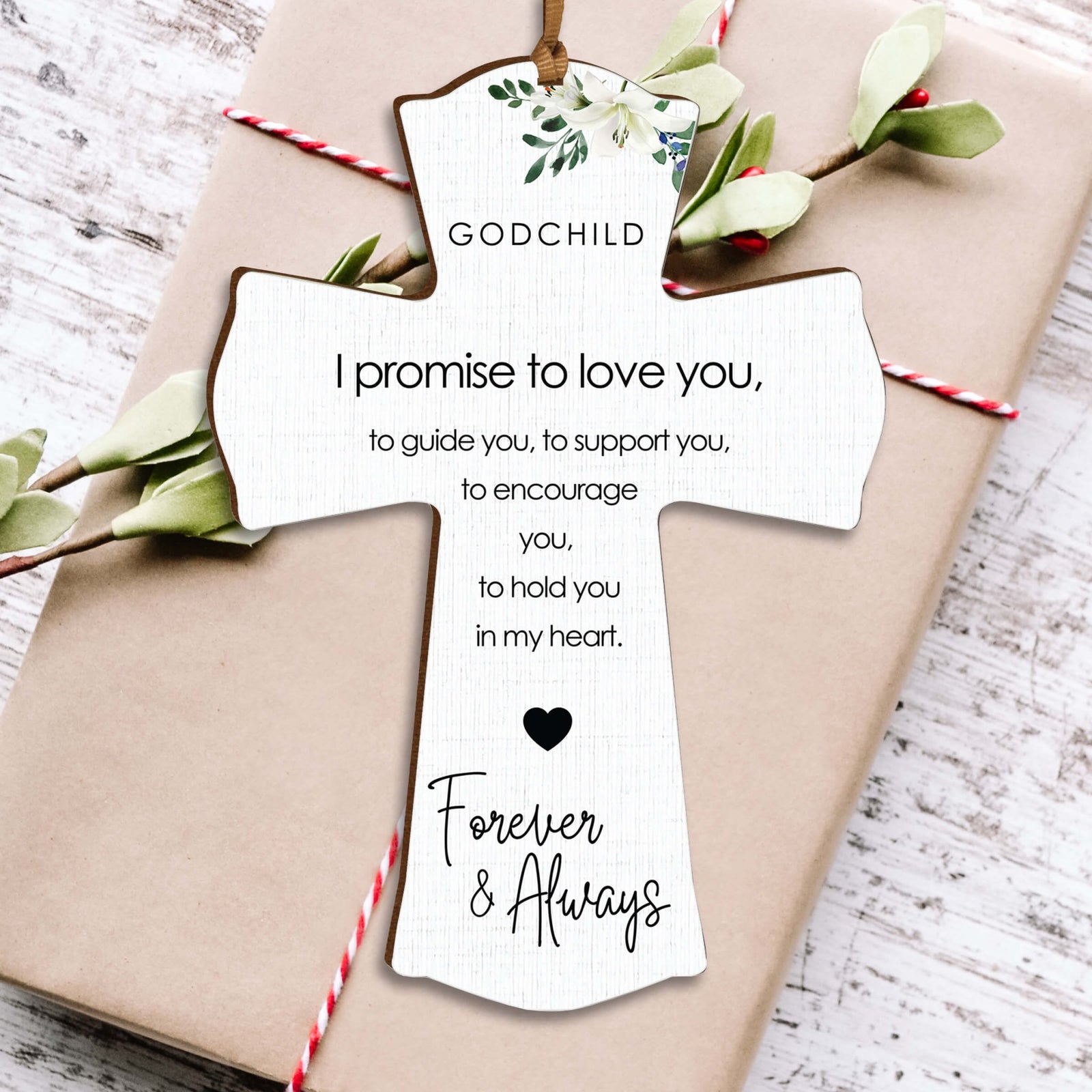Modern Wooden Mini Cross for Godchild - I Promise To Love You - LifeSong Milestones