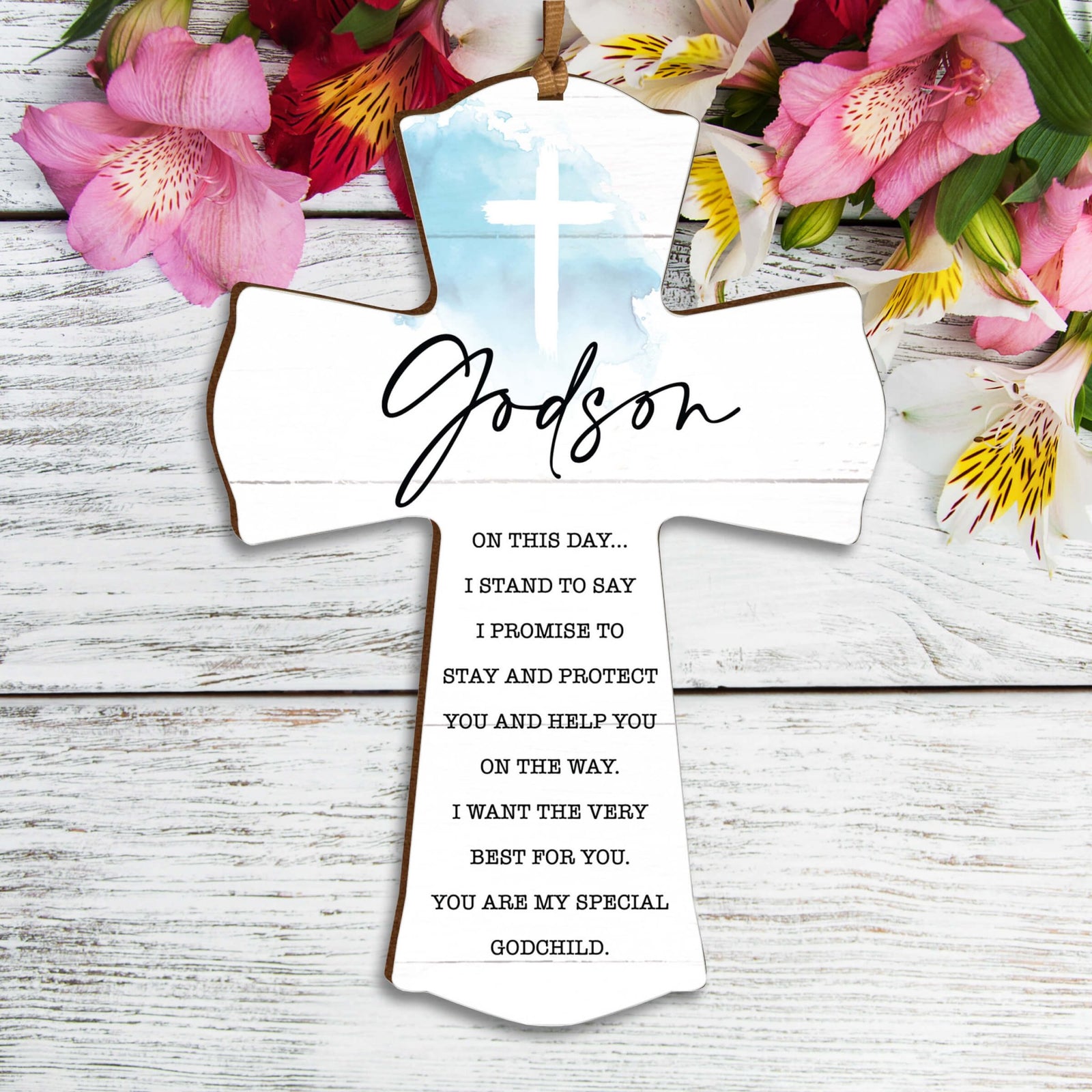 Modern Wooden Mini Cross for Godson - LifeSong Milestones