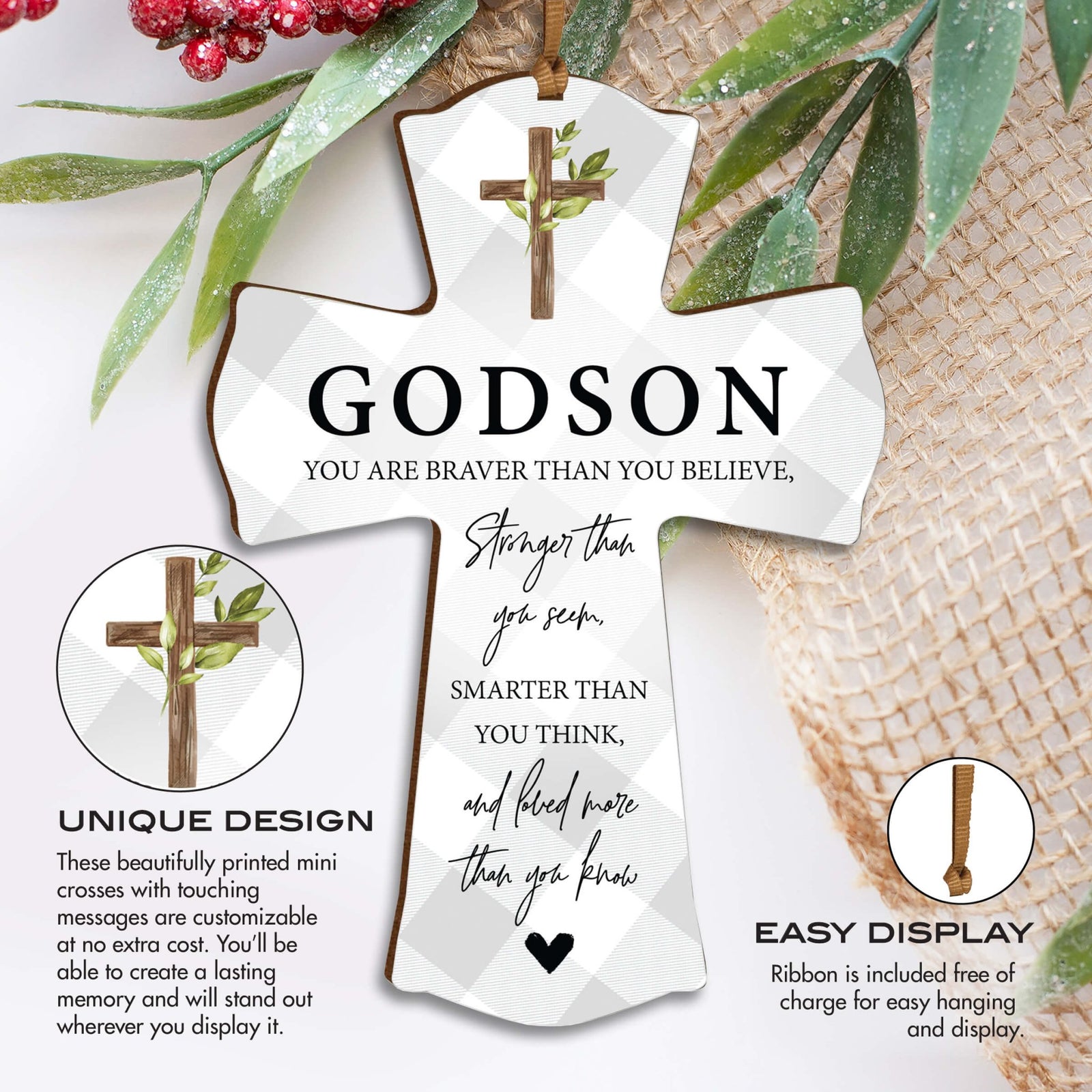Modern Wooden Mini Cross for Godson - LifeSong Milestones