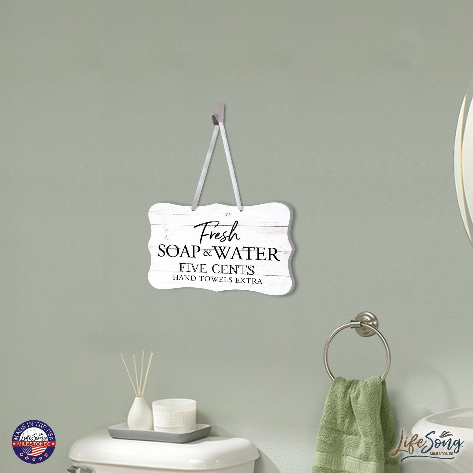 Modern Wooden Ribbon Sign Wall Decor 8” x 12” (Fresh Soap & Water Extra) - LifeSong Milestones