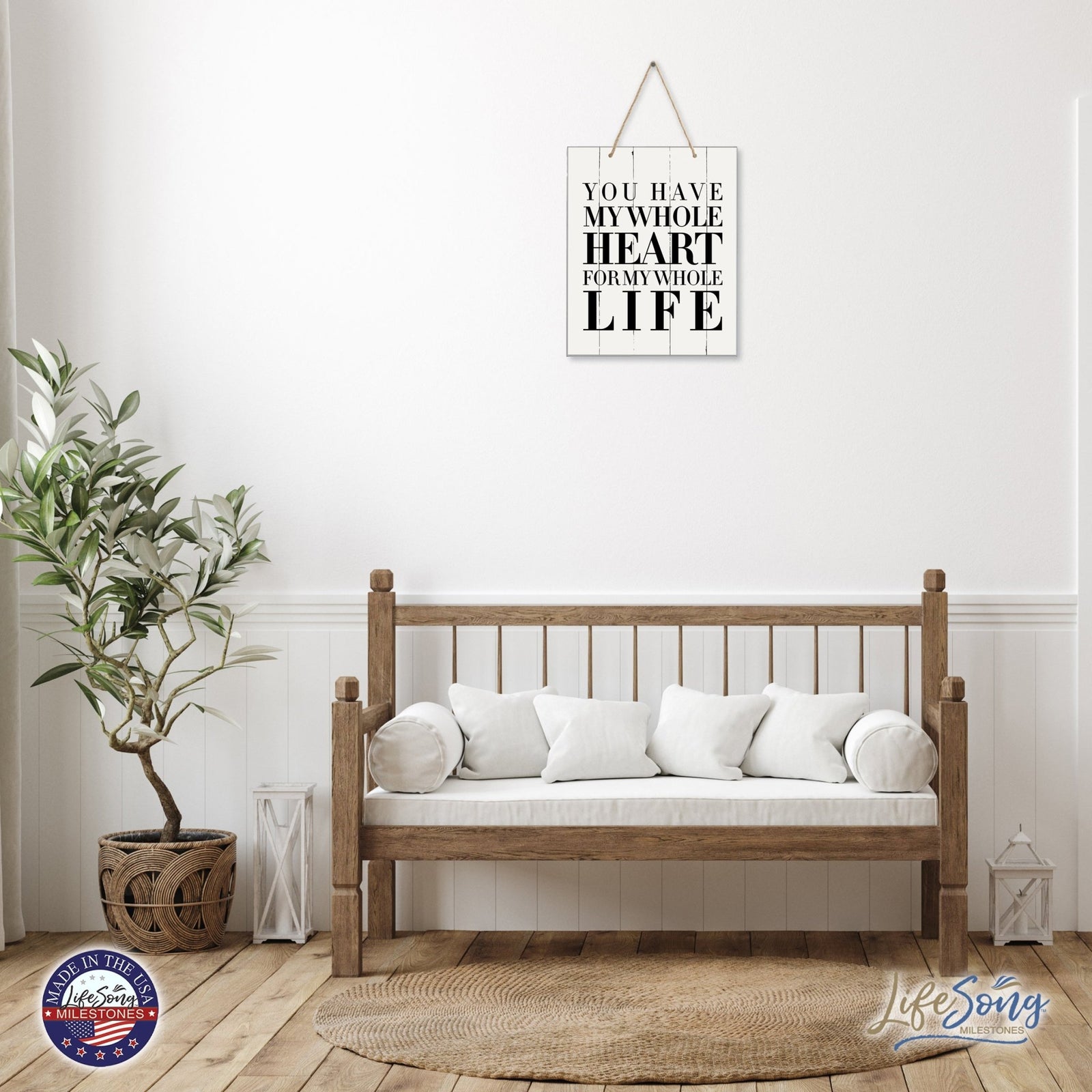 Modern Wooden Vertical Wall Hanging Rope Sign 12x15 - Family - LifeSong Milestones