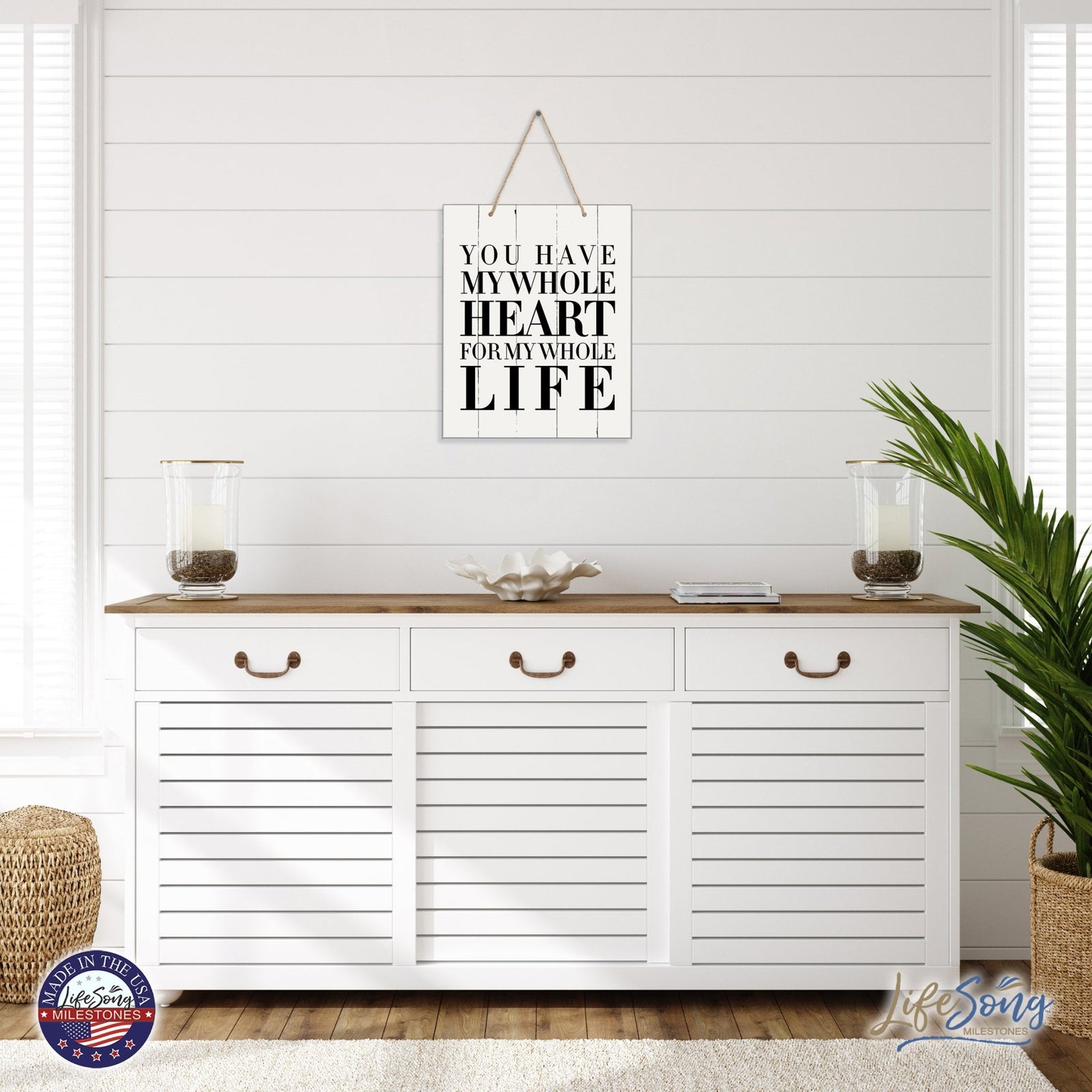 Modern Wooden Vertical Wall Hanging Rope Sign 12x15 - Family - LifeSong Milestones