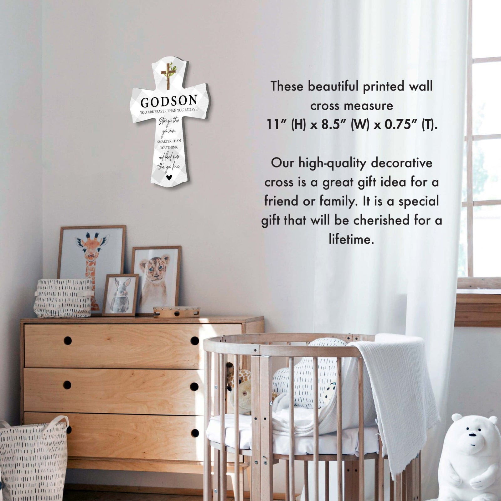 Modern Wooden Wall Cross for Godson - LifeSong Milestones