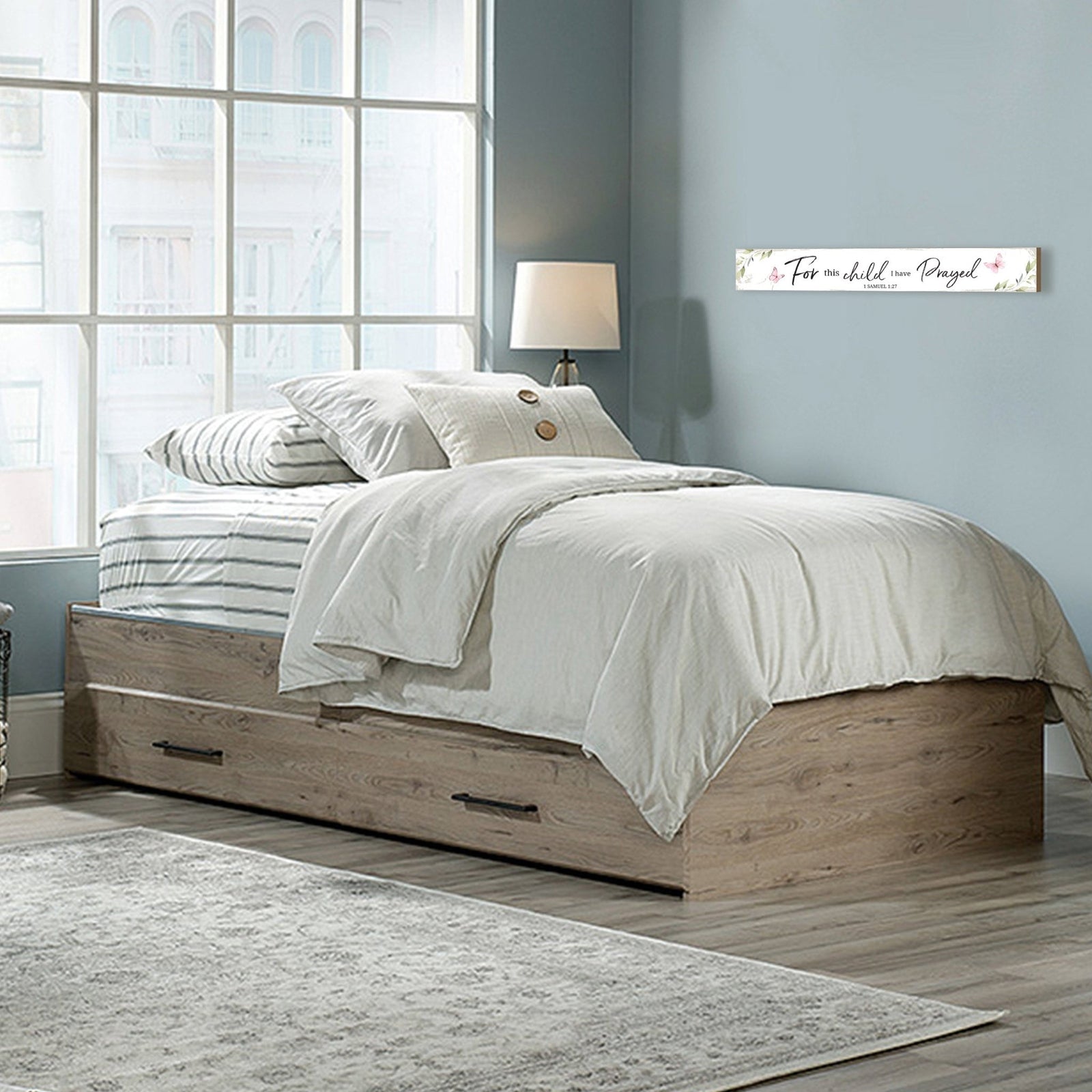 Modern Wooden Wall Plaque With Inspirational Verse For Home Décor & Gift Ideas - For This Child I Prayed - LifeSong Milestones