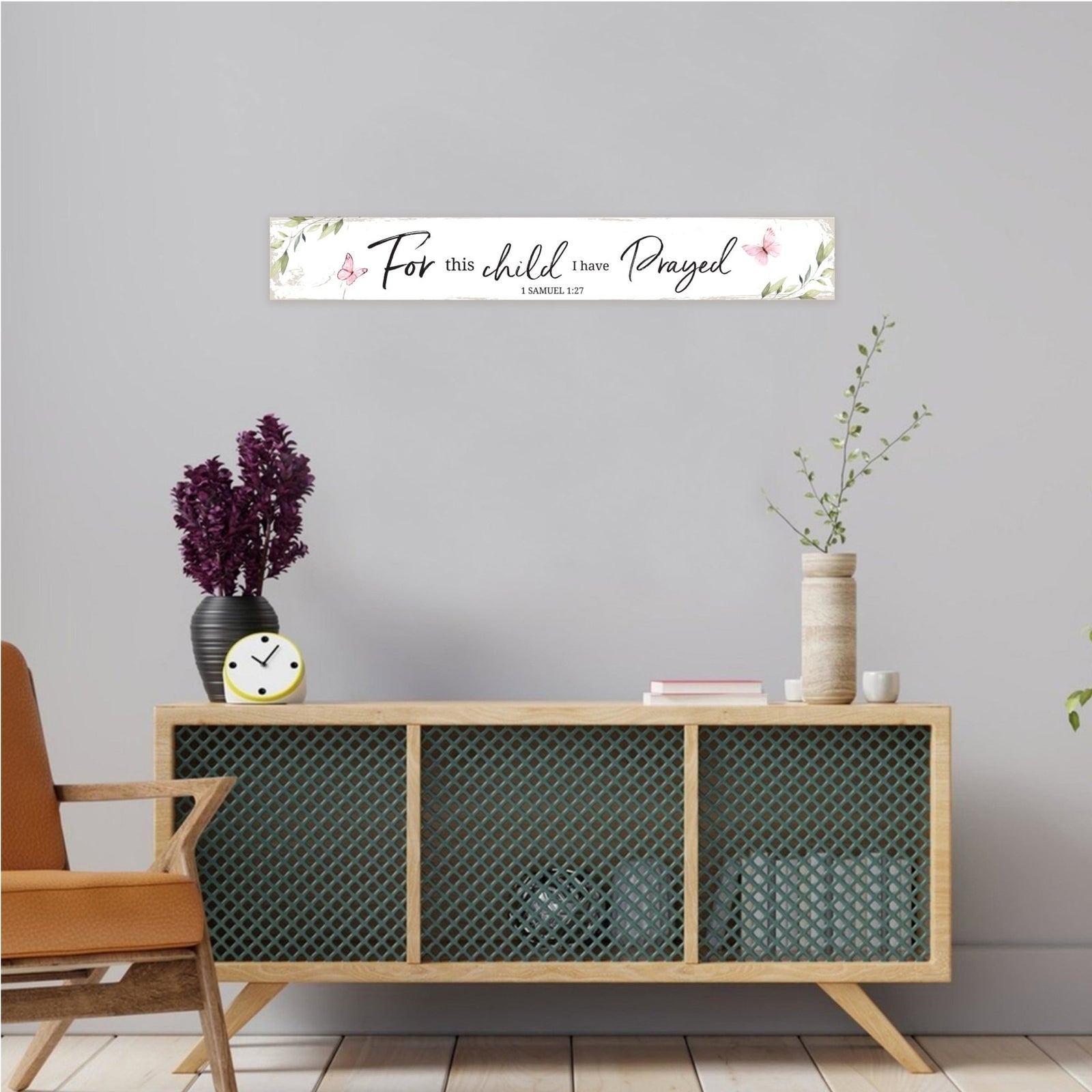 Modern Wooden Wall Plaque With Inspirational Verse For Home Décor & Gift Ideas - For This Child I Prayed - LifeSong Milestones