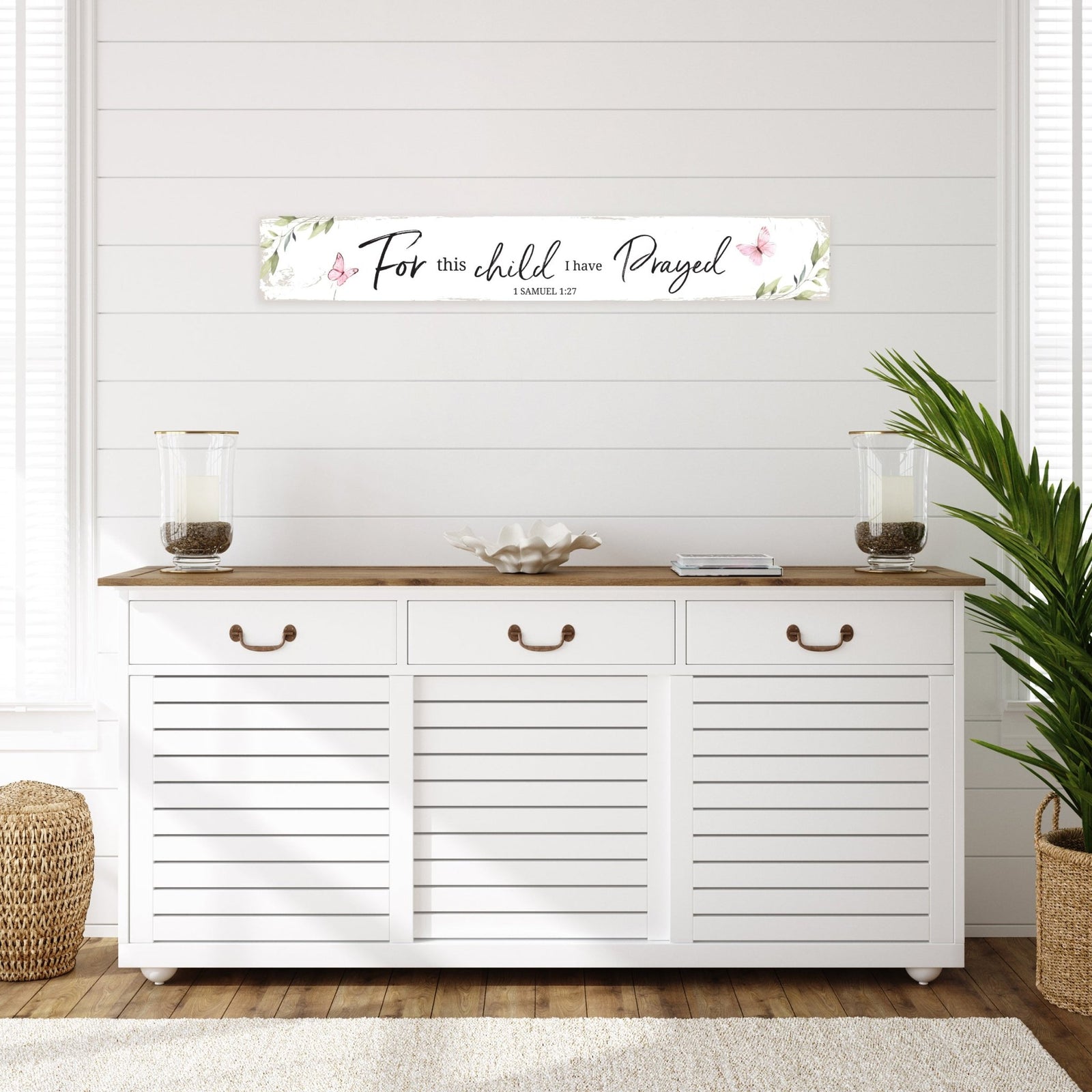 Modern Wooden Wall Plaque With Inspirational Verse For Home Décor & Gift Ideas - For This Child I Prayed - LifeSong Milestones