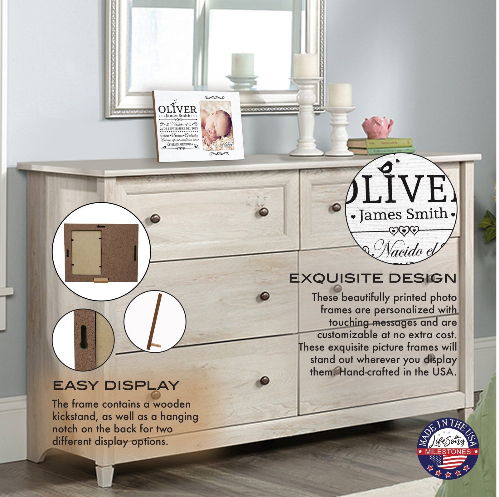 Newborn Baby Announcement Spanish Cutesy Wall And Tabletop Photo Frame For New Parents Gift Ideas - Entrego Especial Creada Con Amor - LifeSong Milestones