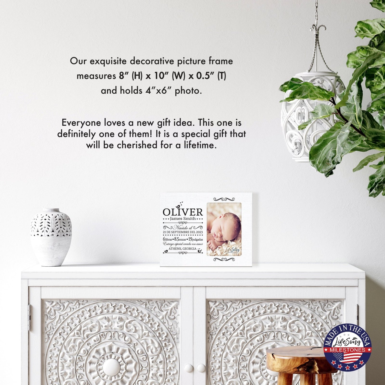 Newborn Baby Announcement Spanish Cutesy Wall And Tabletop Photo Frame For New Parents Gift Ideas - Entrego Especial Creada Con Amor - LifeSong Milestones