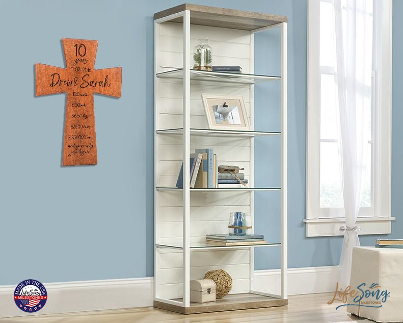 Personalized 10th Wedding Anniversary Cherry Wall Cross 12x17 (10 Years) - LifeSong Milestones