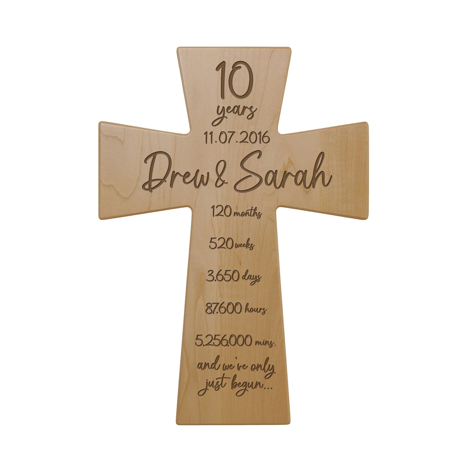 Personalized 10th Wedding Anniversary Cherry Wall Cross 12x17 (10 Years) - LifeSong Milestones
