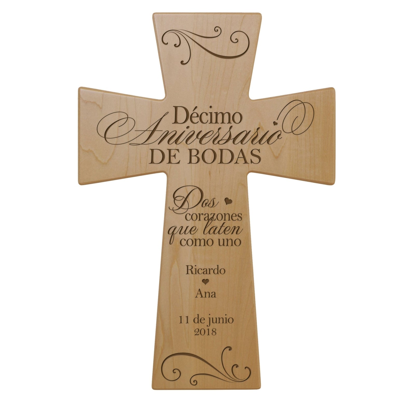 Personalized 10th Wedding Anniversary Spanish Wall Cross - Decimo Aniversario - LifeSong Milestones