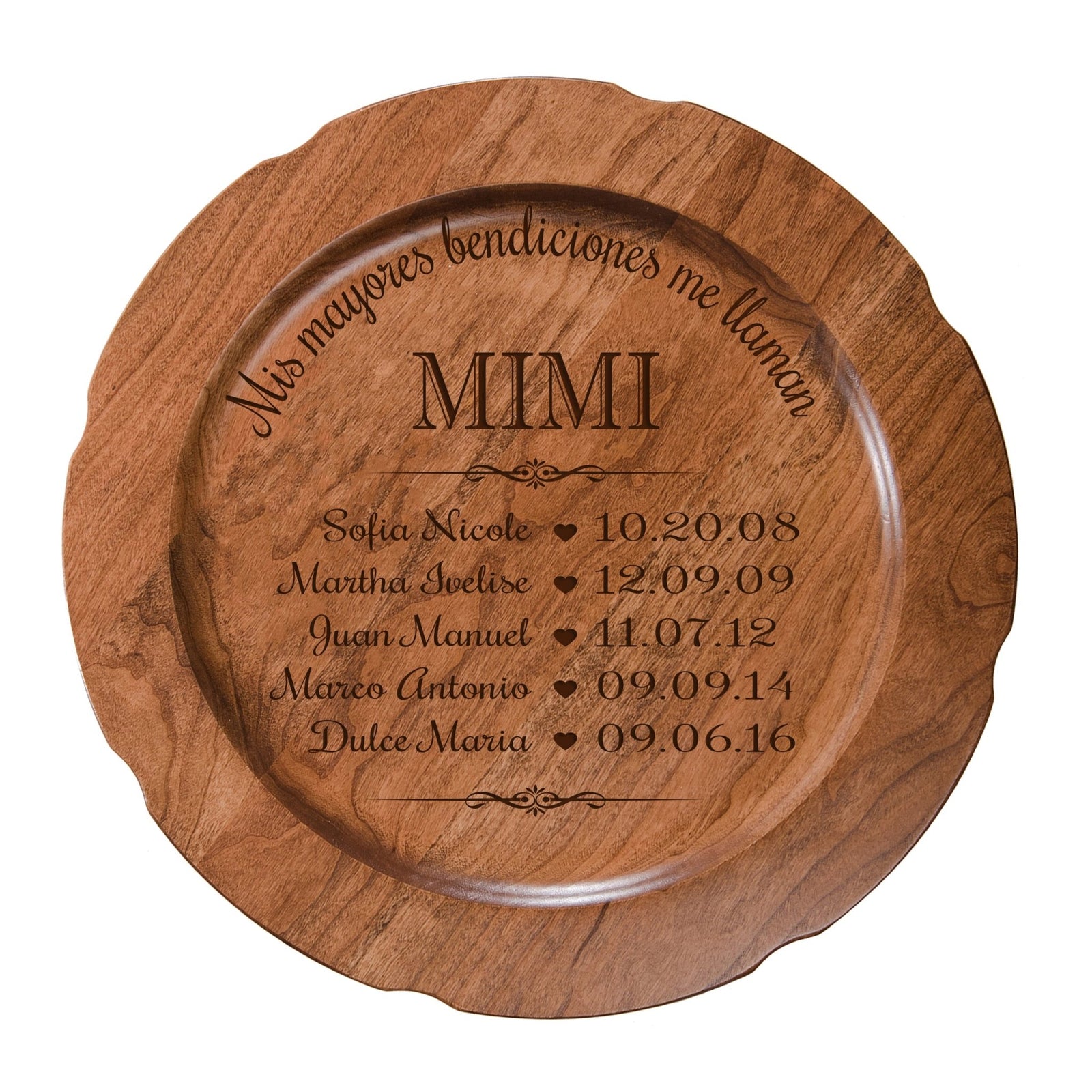 Personalized 12” Cherry Wood Decorative Spanish Plate - Greatest Blessing - LifeSong Milestones