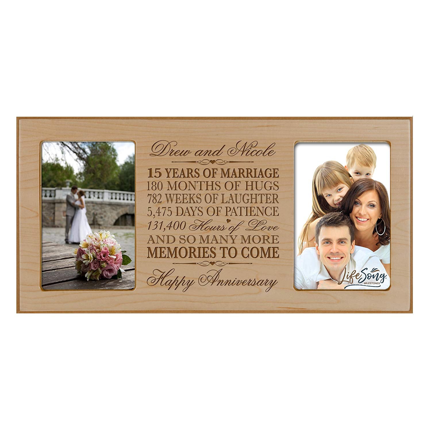 Personalized 15th Anniversary Double Photo Frame - Happy Anniversary - LifeSong Milestones