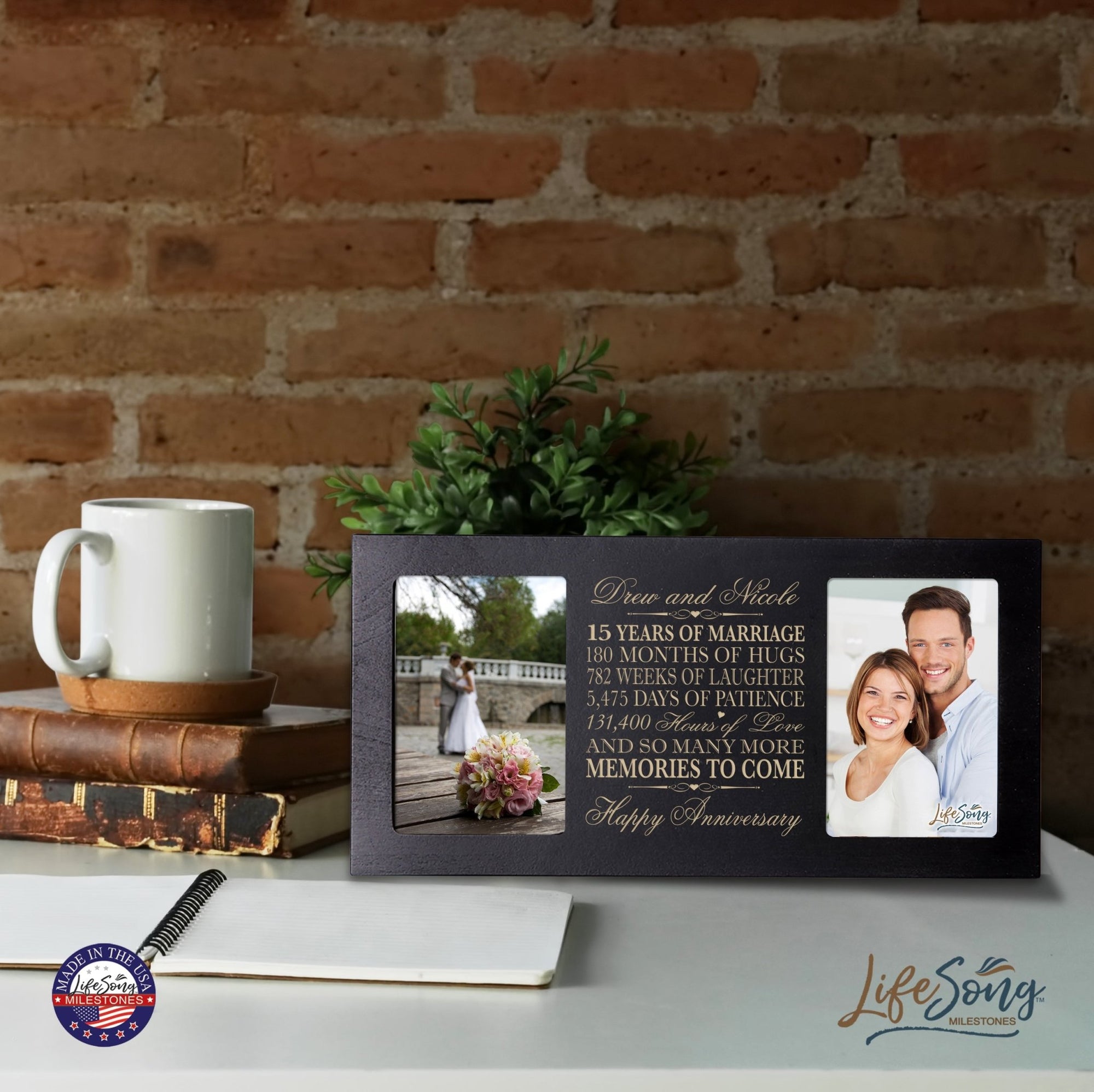 Personalized 15th Anniversary Double Photo Frame - Happy Anniversary - LifeSong Milestones