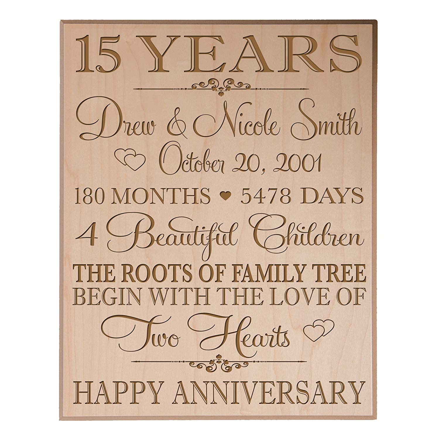 Personalized 15th Anniversary Wall Plaque - Family Tree - LifeSong Milestones