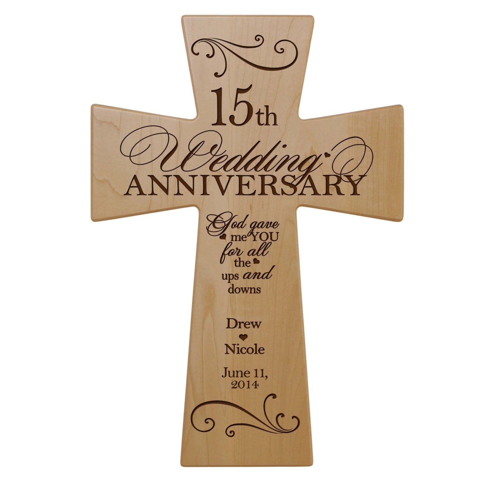 Personalized 15th Wedding Anniversary Engraved Wall Cross - God Gave Me You - LifeSong Milestones
