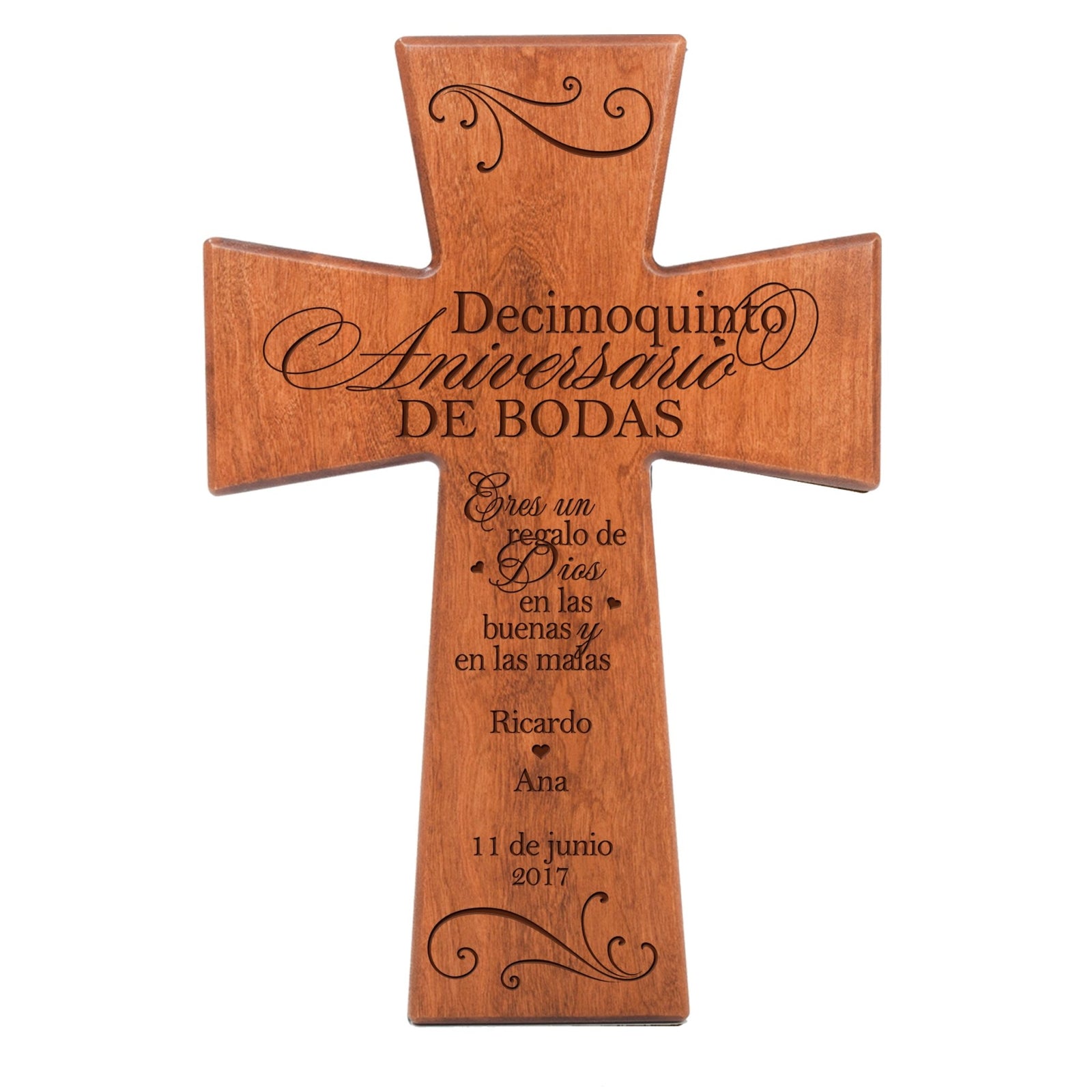 Personalized 15th Wedding Anniversary Spanish Wall Cross - Decimoquinto Aniversario - LifeSong Milestones