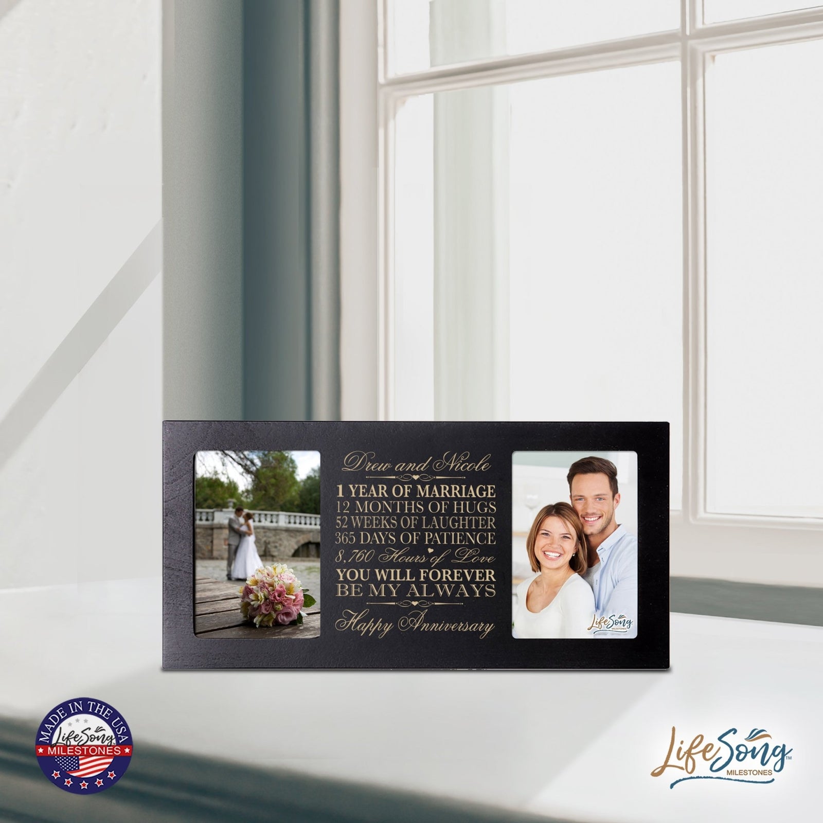 Personalized 1st Anniversary Double Photo Frame - Happy Anniversary - LifeSong Milestones