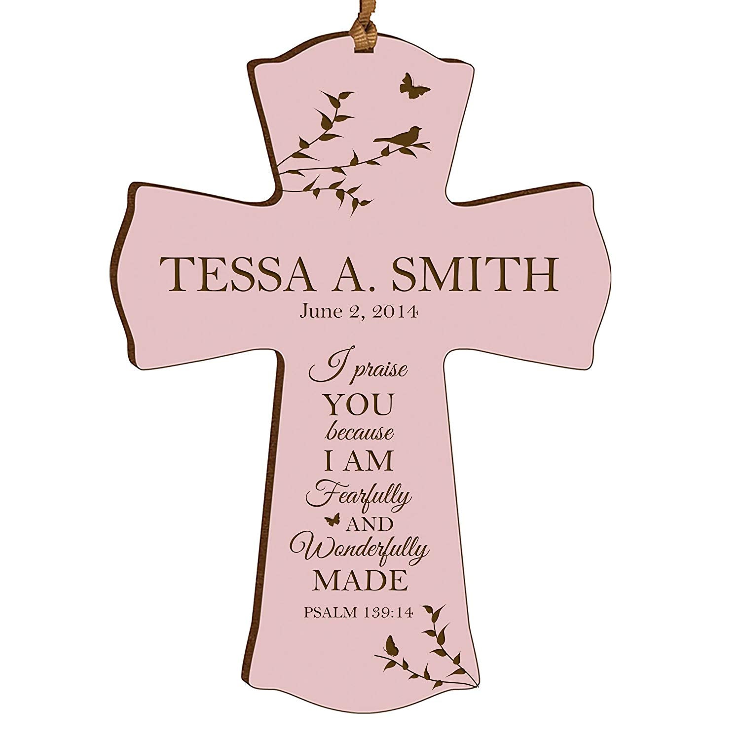 Personalized 1st Holy Communion Wall Cross - Fearfully and Wonderfully - LifeSong Milestones