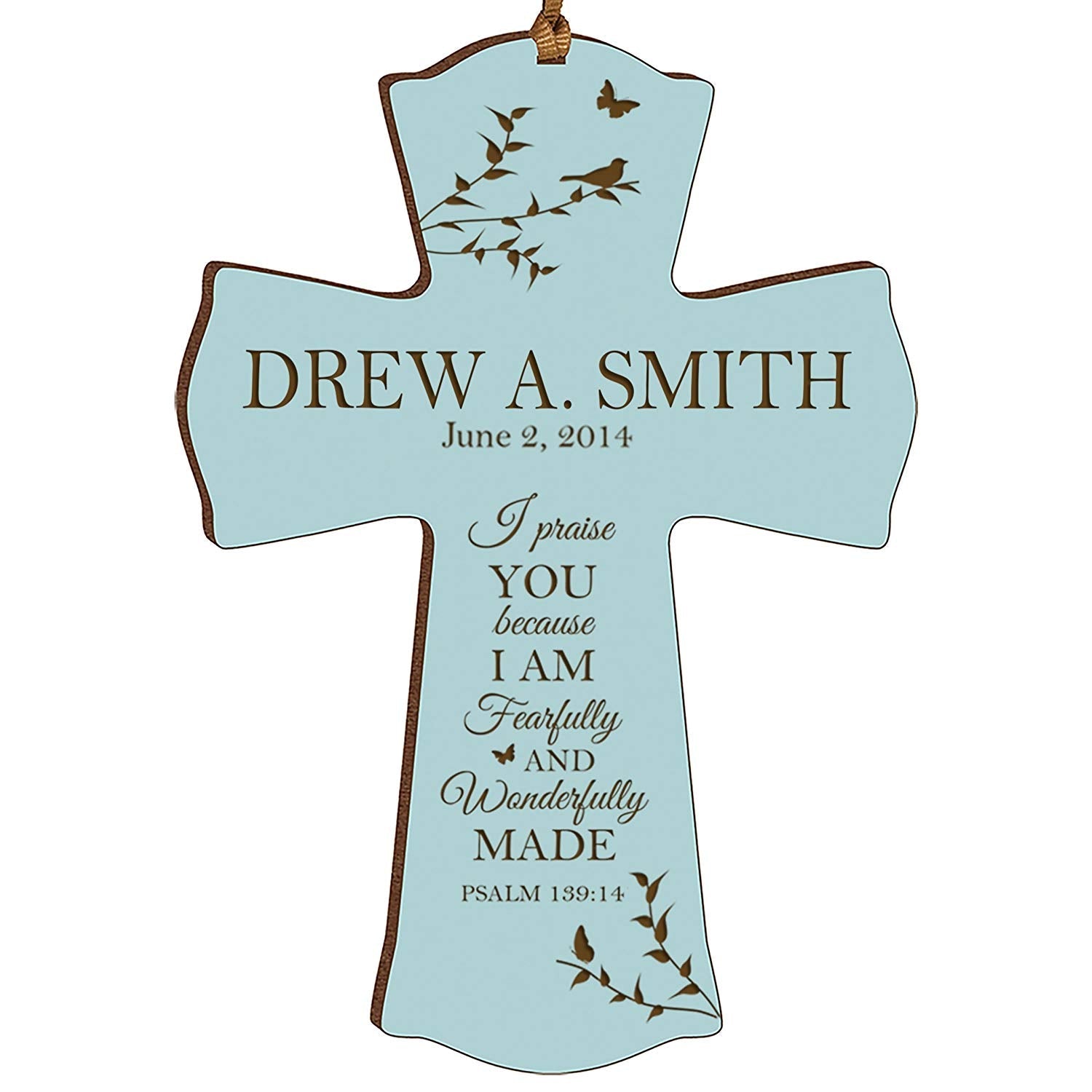 Personalized 1st Holy Communion Wall Cross - Fearfully and Wonderfully - LifeSong Milestones