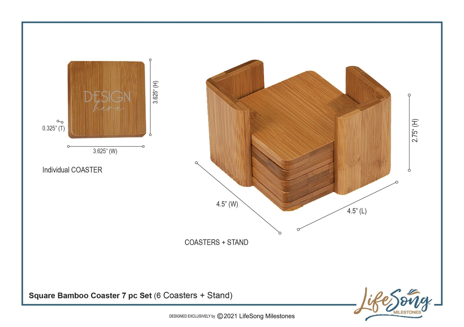 Personalized 20th Wedding Anniversary Bamboo 6pcs Coaster Set - LifeSong Milestones