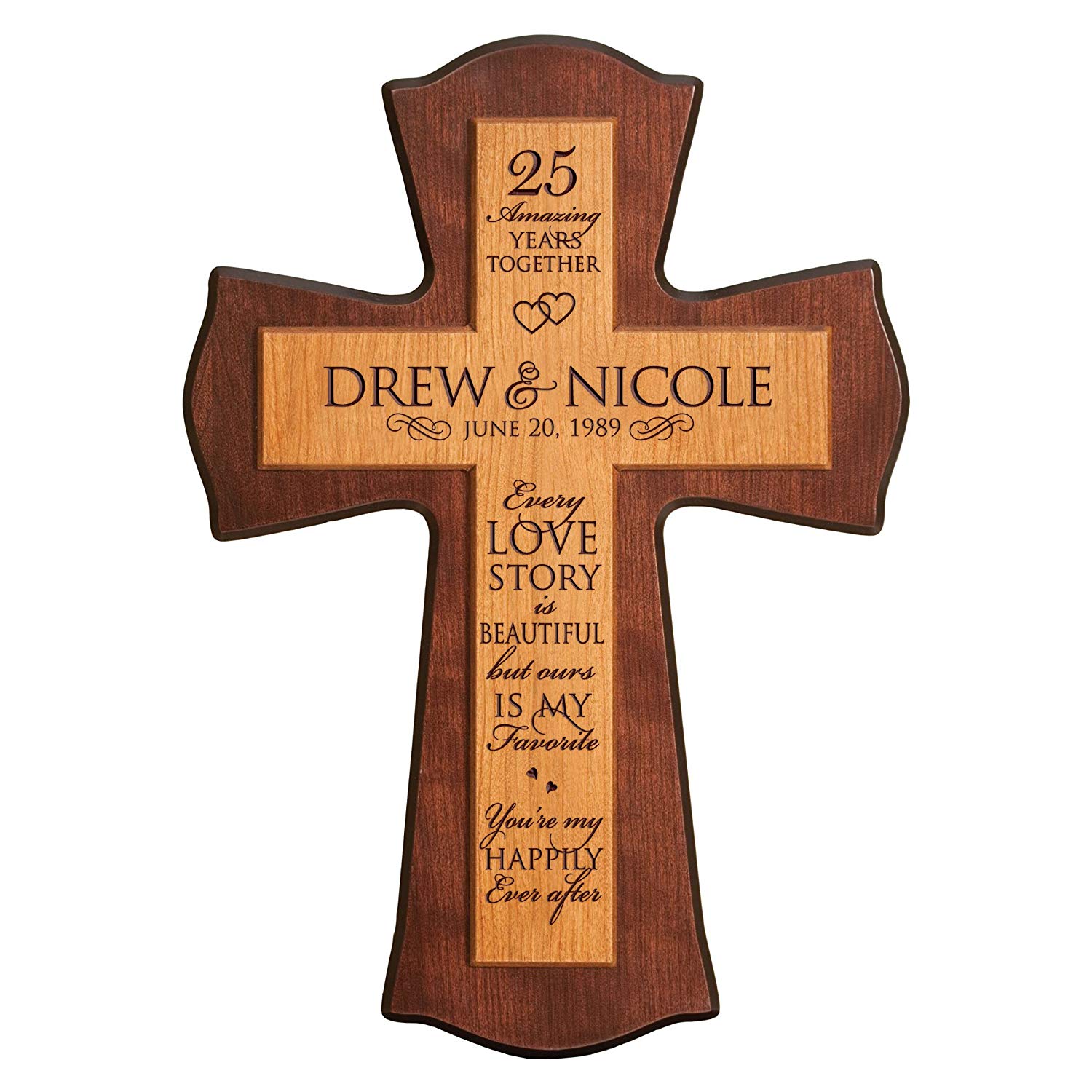 Personalized 25th Anniversary Wall Cross Every Love Story Is Beautiful - LifeSong Milestones