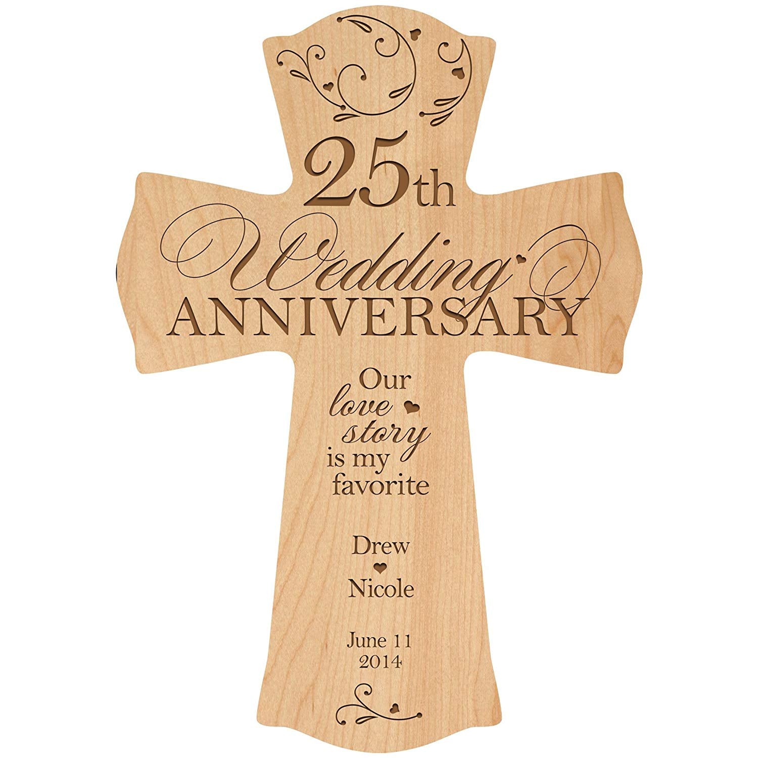 Personalized 25th Wedding Anniversary Engraved Wall Cross - Our Love Story - LifeSong Milestones