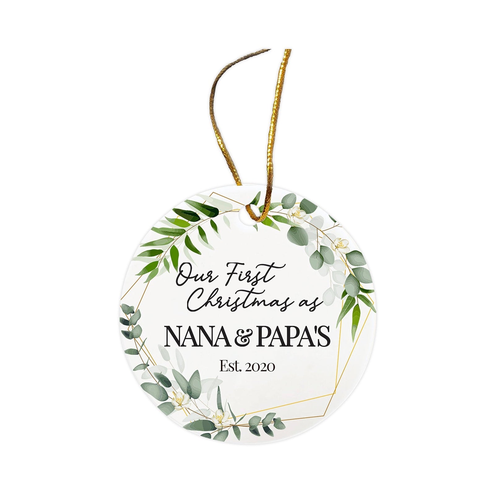 Personalized 2.75in Christmas Ceramic White Round Ornament for Grandparents - Our First Christmas - LifeSong Milestones