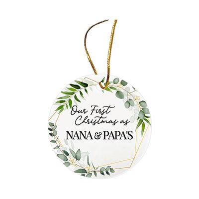 Personalized 2.75in Christmas Ceramic White Round Ornament for Grandparents - Our First Christmas - LifeSong Milestones
