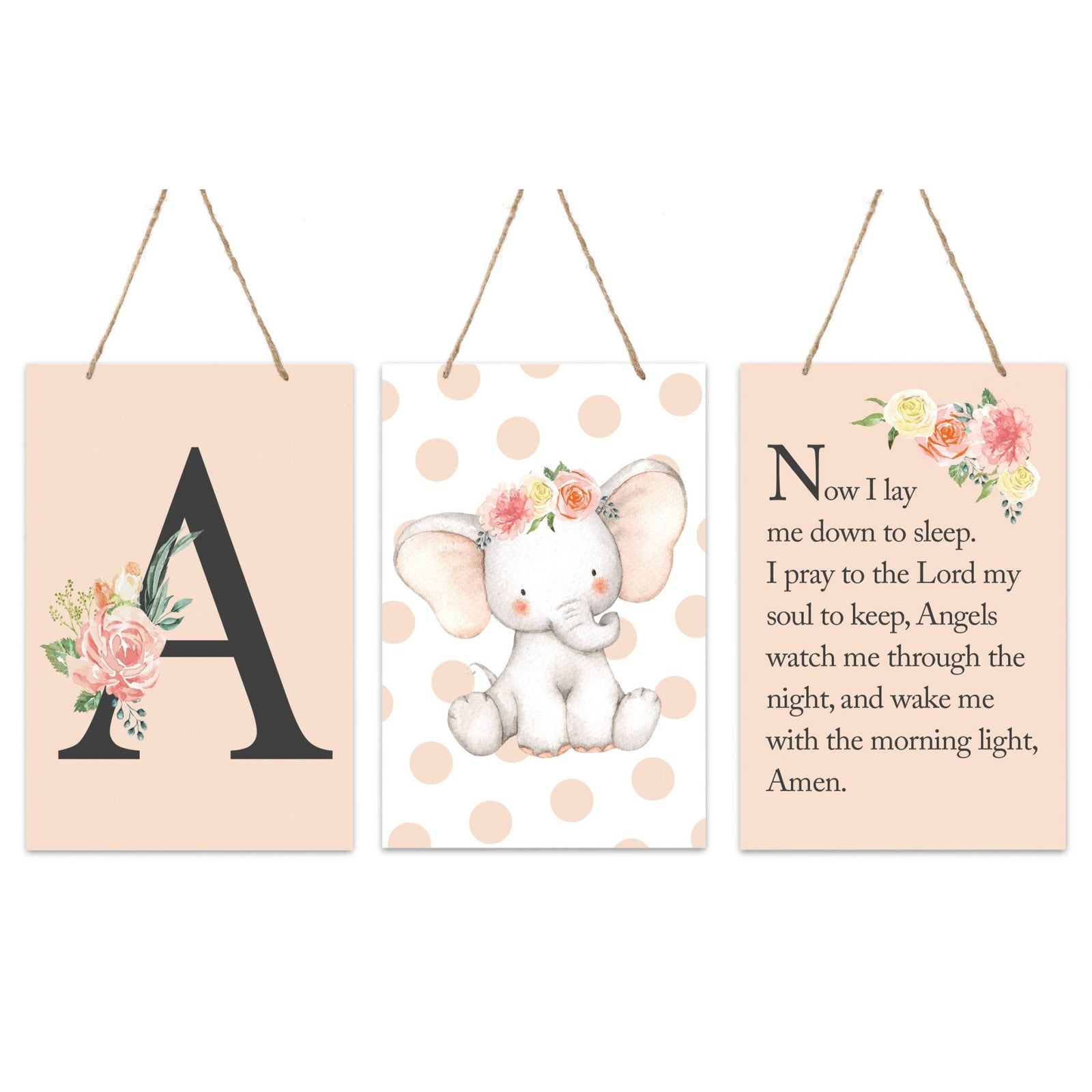Personalized 3 Piece Nursery Wall Decor Monogram - Nighttime Prayer - LifeSong Milestones