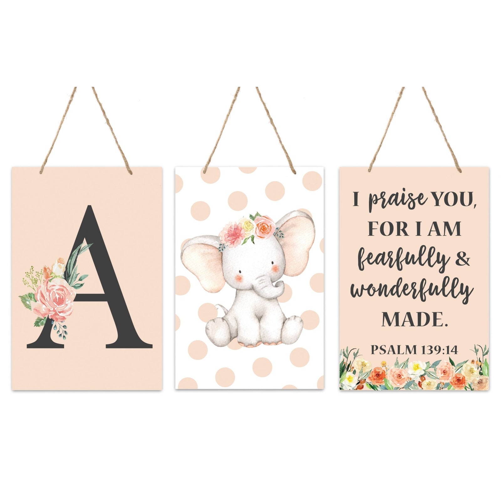 Personalized 3 Piece Nursery Wall Decor Monogram - Wonderfully Made - LifeSong Milestones