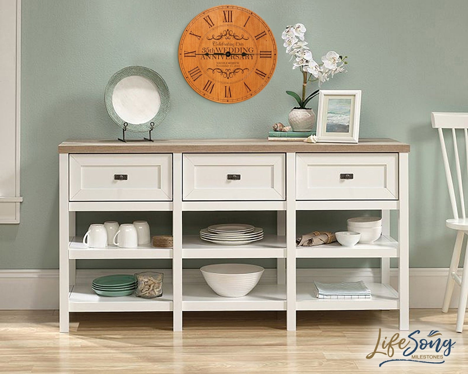Lifesong Milestones Personalized Engraved Wooden Wall Clock for 35th Wedding Anniversary Gift Ideas