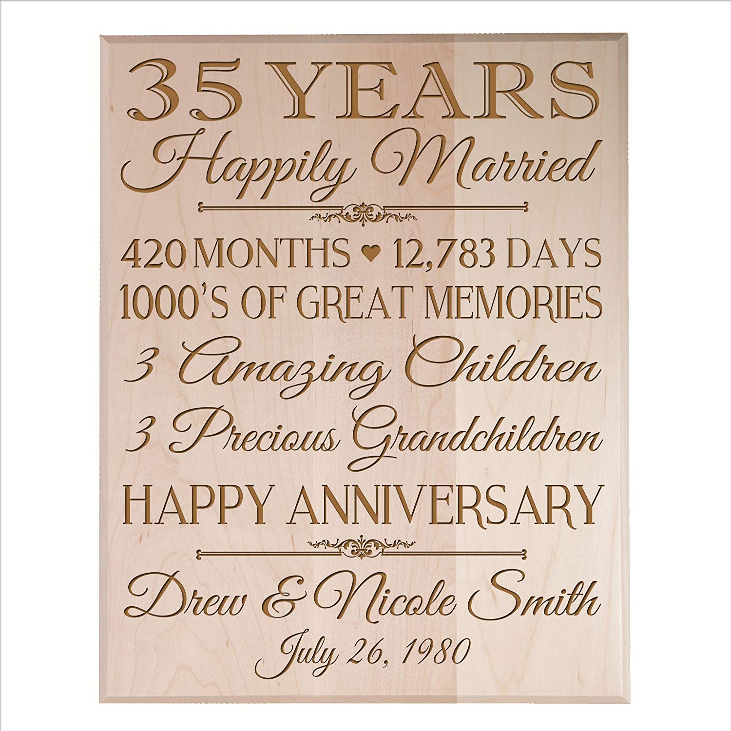 Personalized 35th Anniversary Wall Plaque - Happily Married - LifeSong Milestones