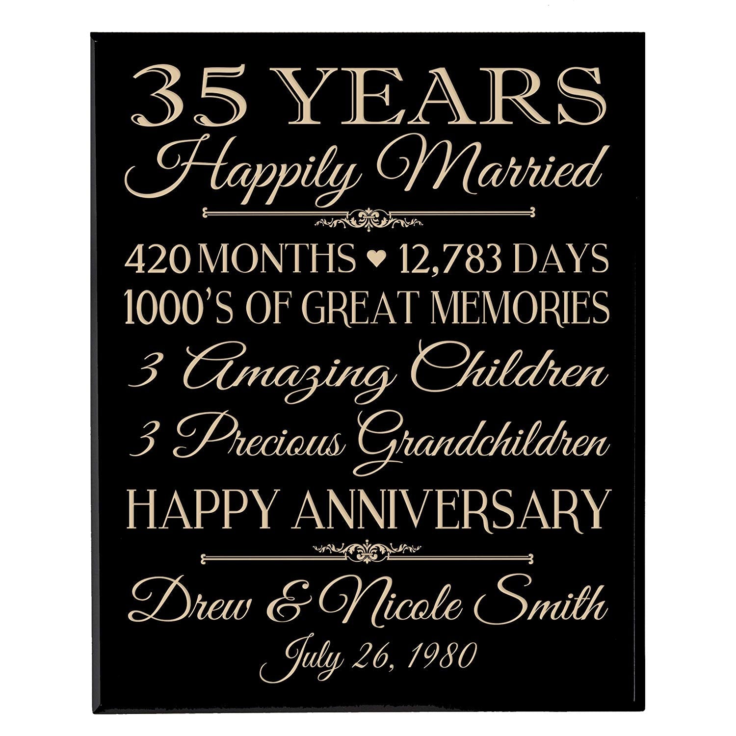 Personalized 35th Anniversary Wall Plaque - Happily Married - LifeSong Milestones