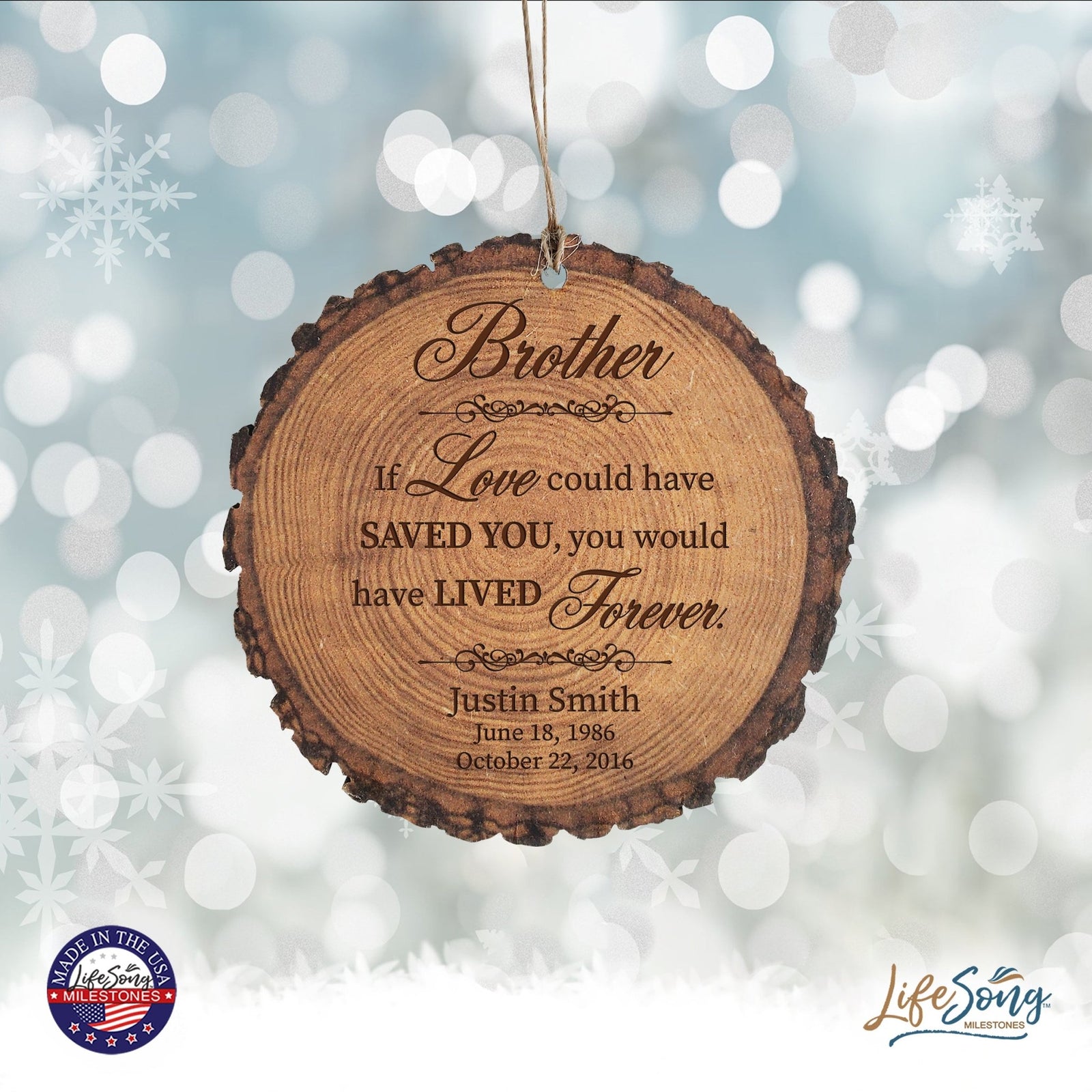 Personalized 3.75” Round Barky Hanging Memorial Ornament For Loss of Loved One - LifeSong Milestones