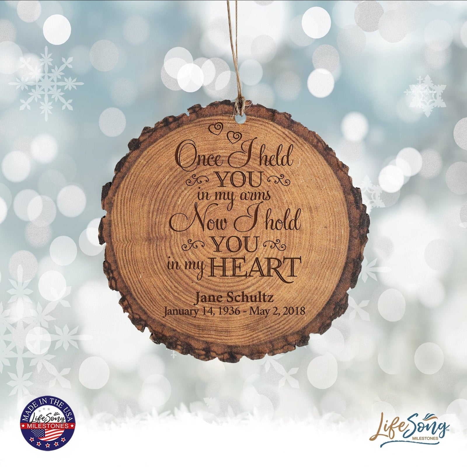 Personalized 3.75” Round Barky Hanging Memorial Ornament For Loss of Loved One - LifeSong Milestones