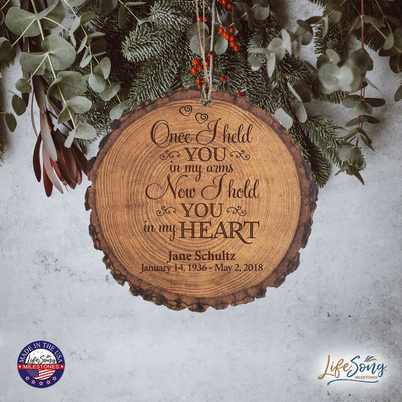 Personalized 3.75” Round Barky Hanging Memorial Ornament For Loss of Loved One - LifeSong Milestones