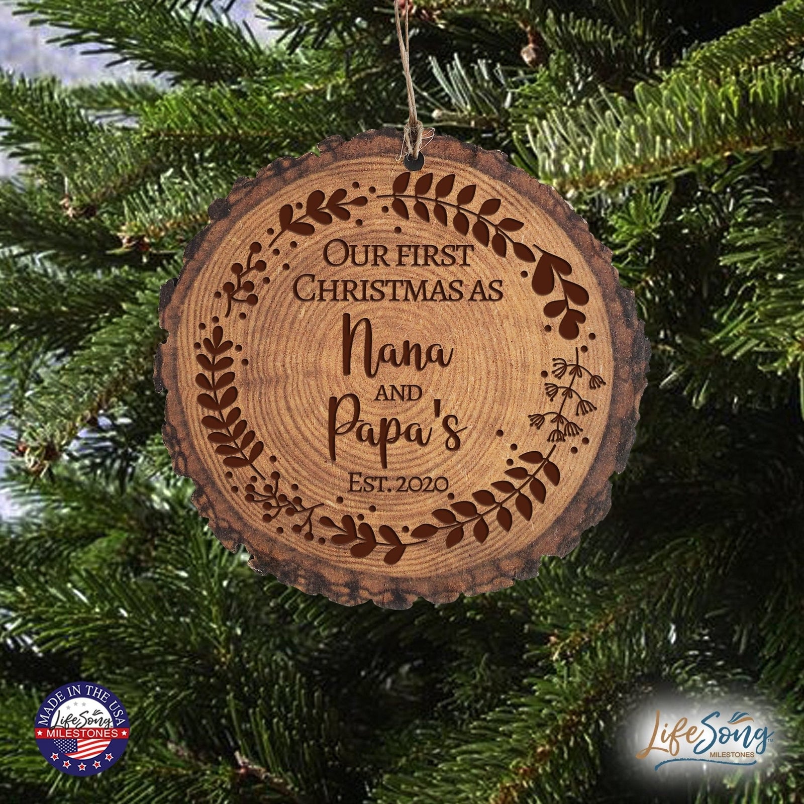 Personalized 3.75in Christmas Barky Ornament for Grandparents - Our First Christmas - LifeSong Milestones