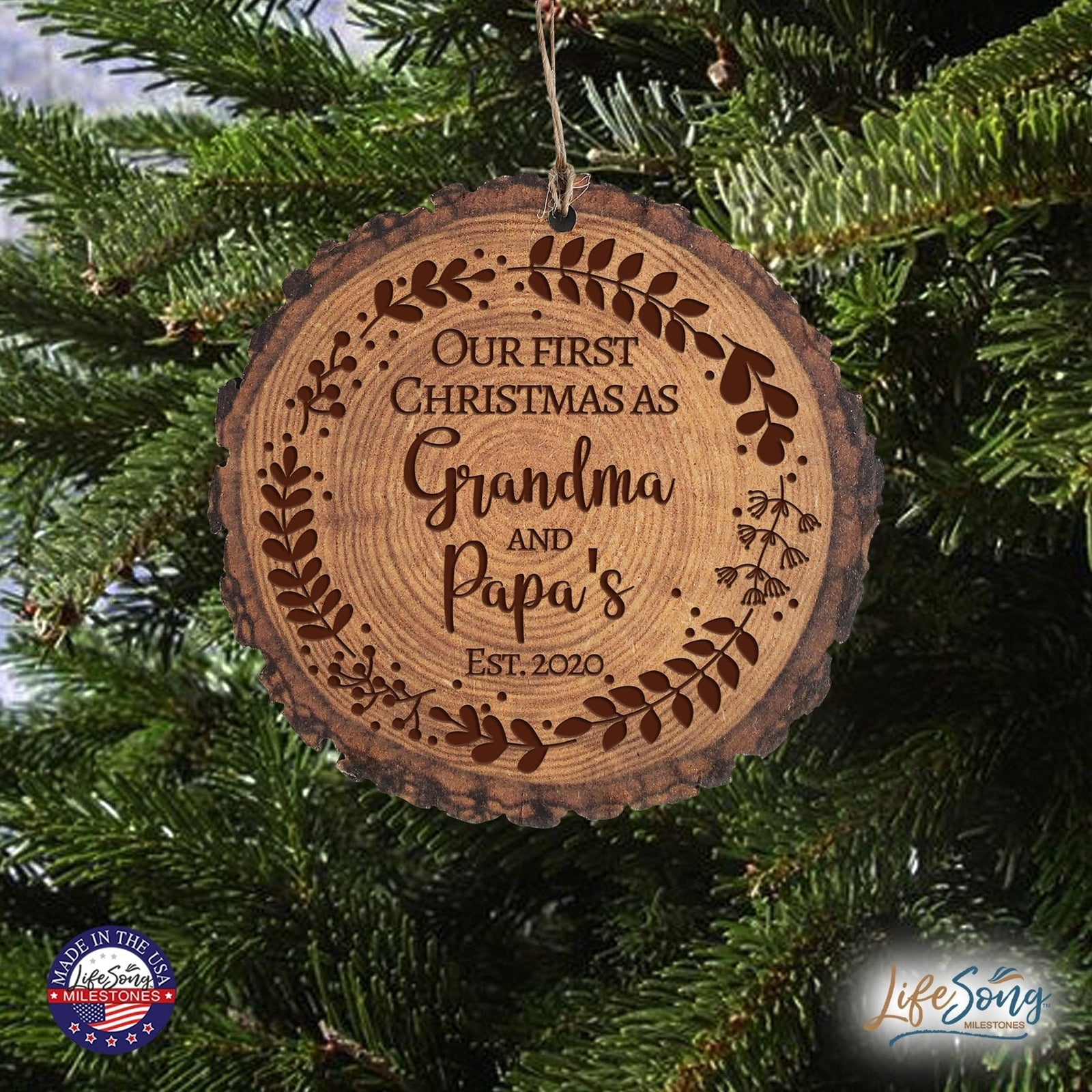 Personalized 3.75in Christmas Barky Ornament for Grandparents - Our First Christmas - LifeSong Milestones