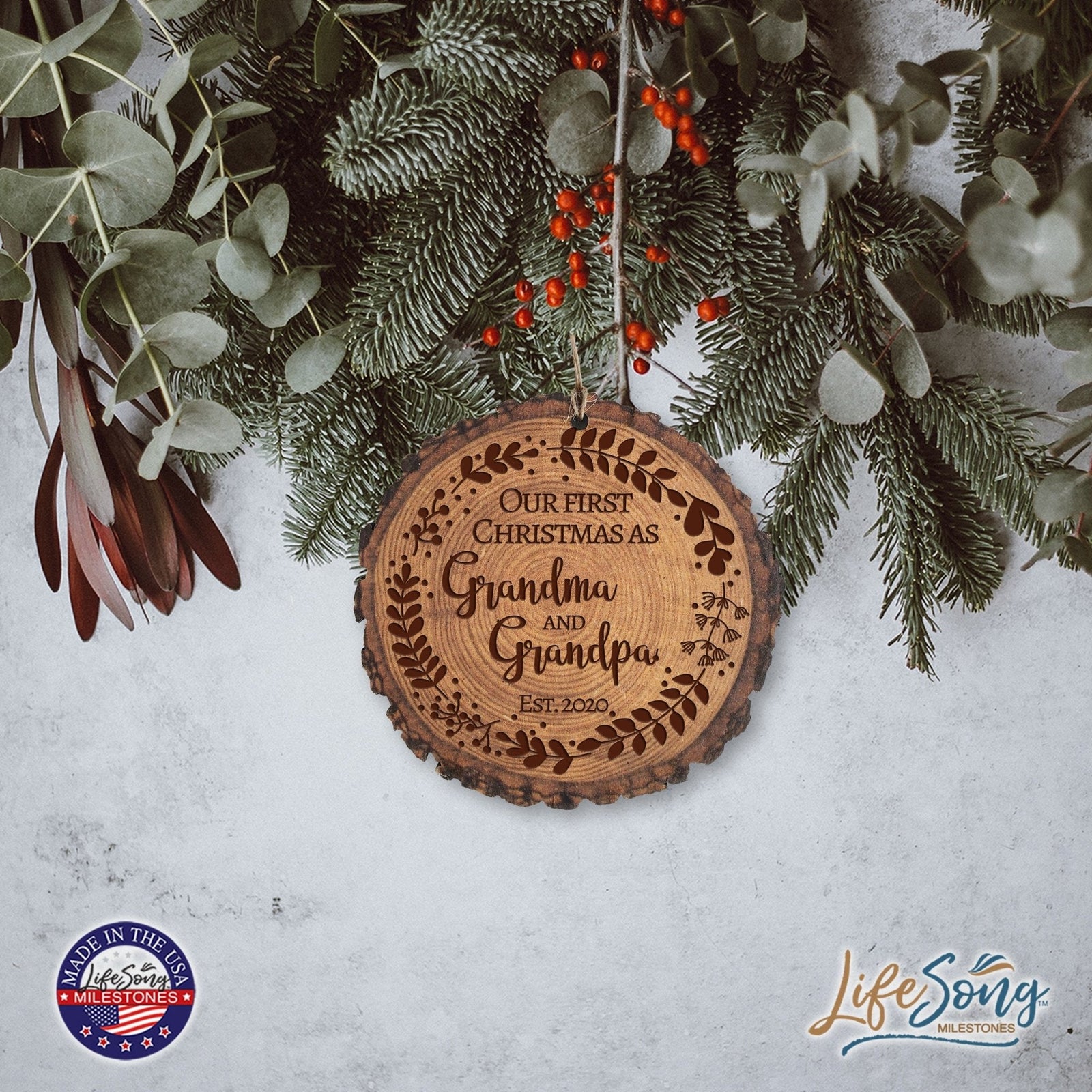 Personalized 3.75in Christmas Barky Ornament for Grandparents - Our First Christmas - LifeSong Milestones
