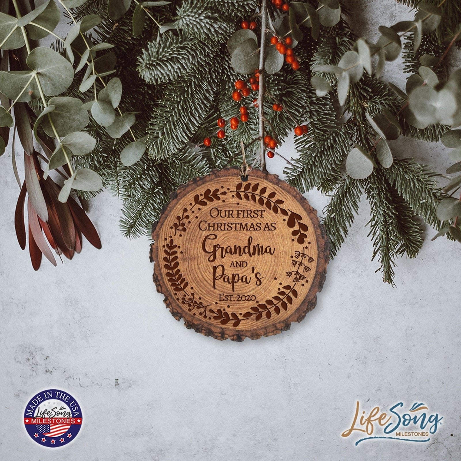 Personalized 3.75in Christmas Barky Ornament for Grandparents - Our First Christmas - LifeSong Milestones