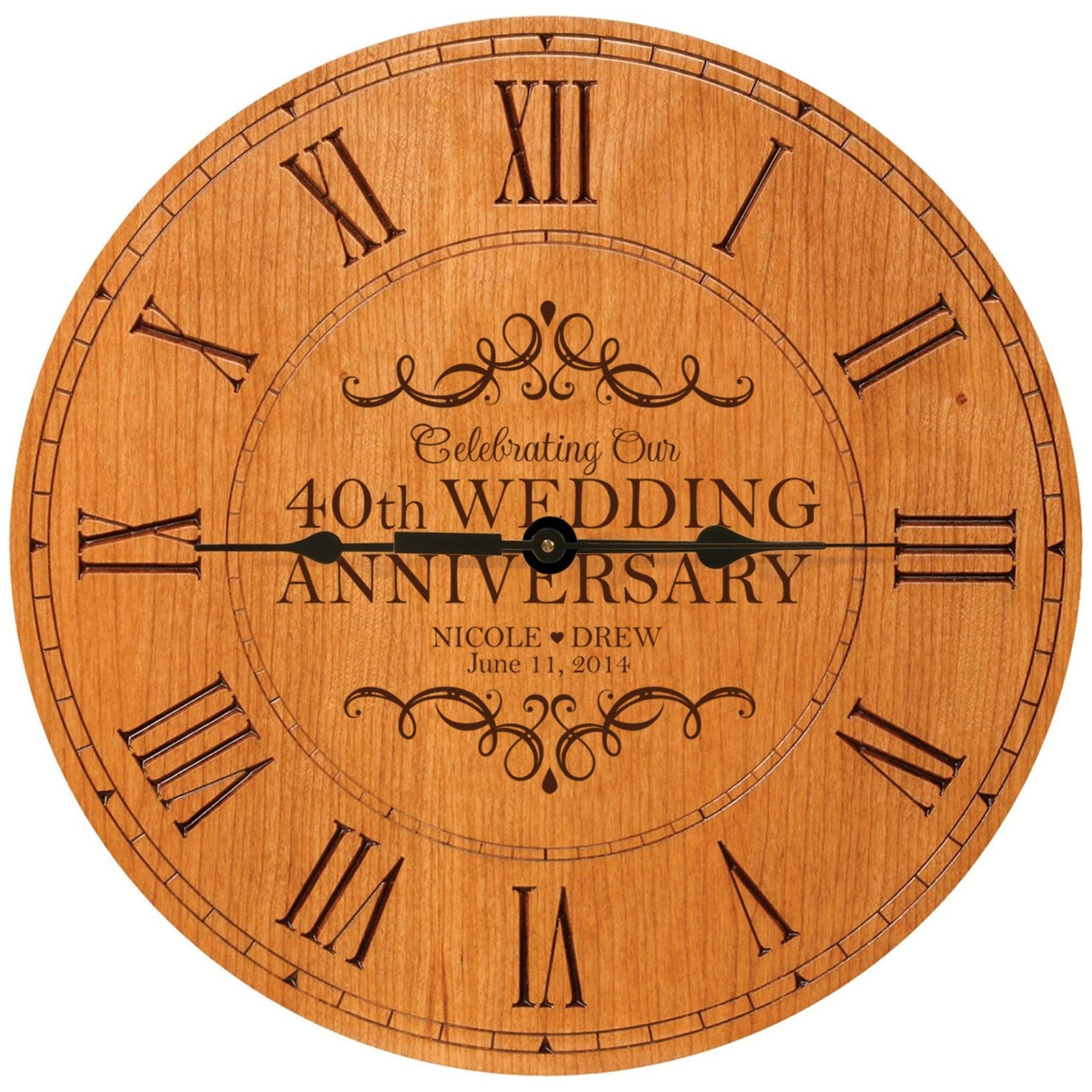 Lifesong Milestones Personalized Engraved Wooden Wall Clock for 40th Wedding Anniversary Gift Ideas