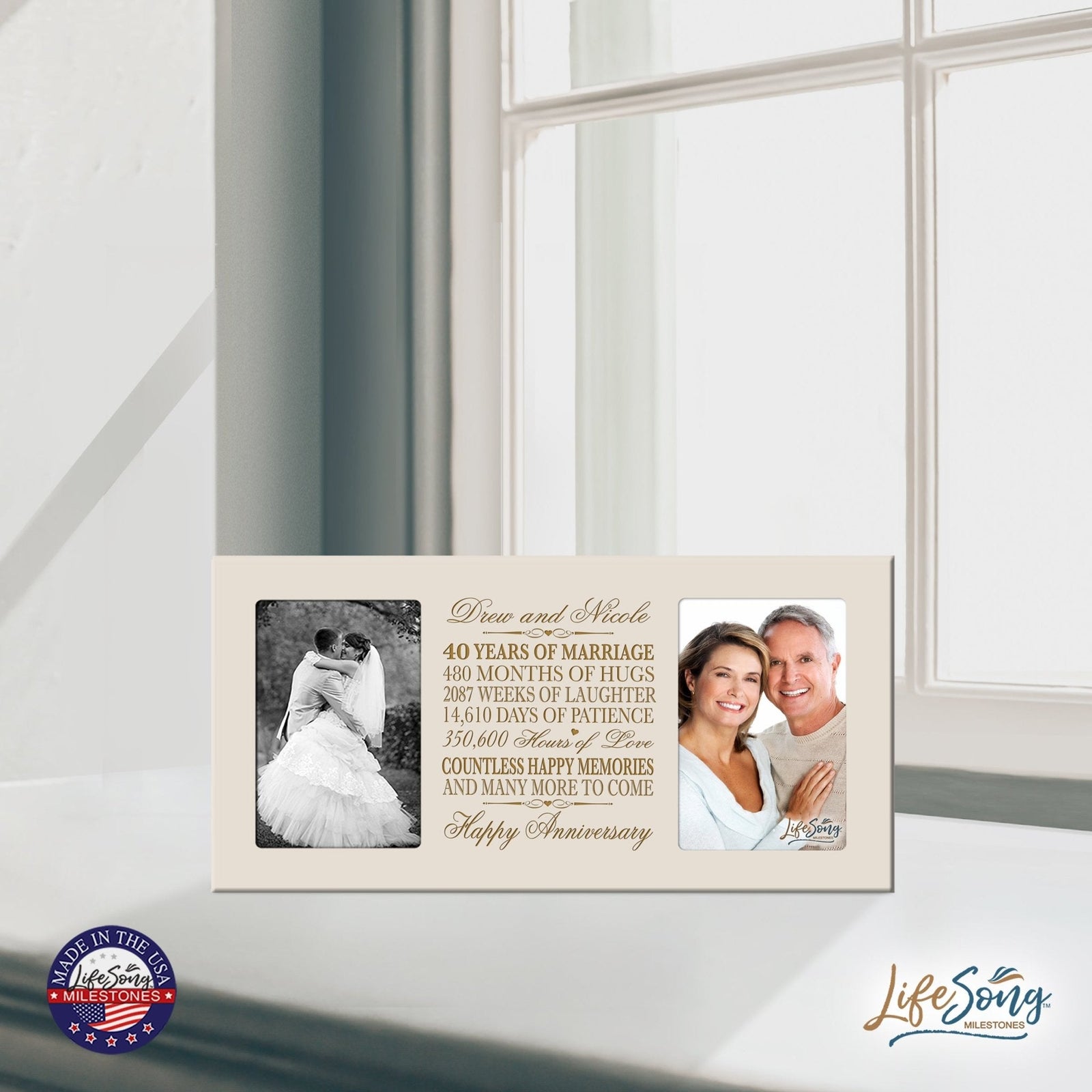Personalized 40th Anniversary Double Photo Frame - Happy Anniversary - LifeSong Milestones