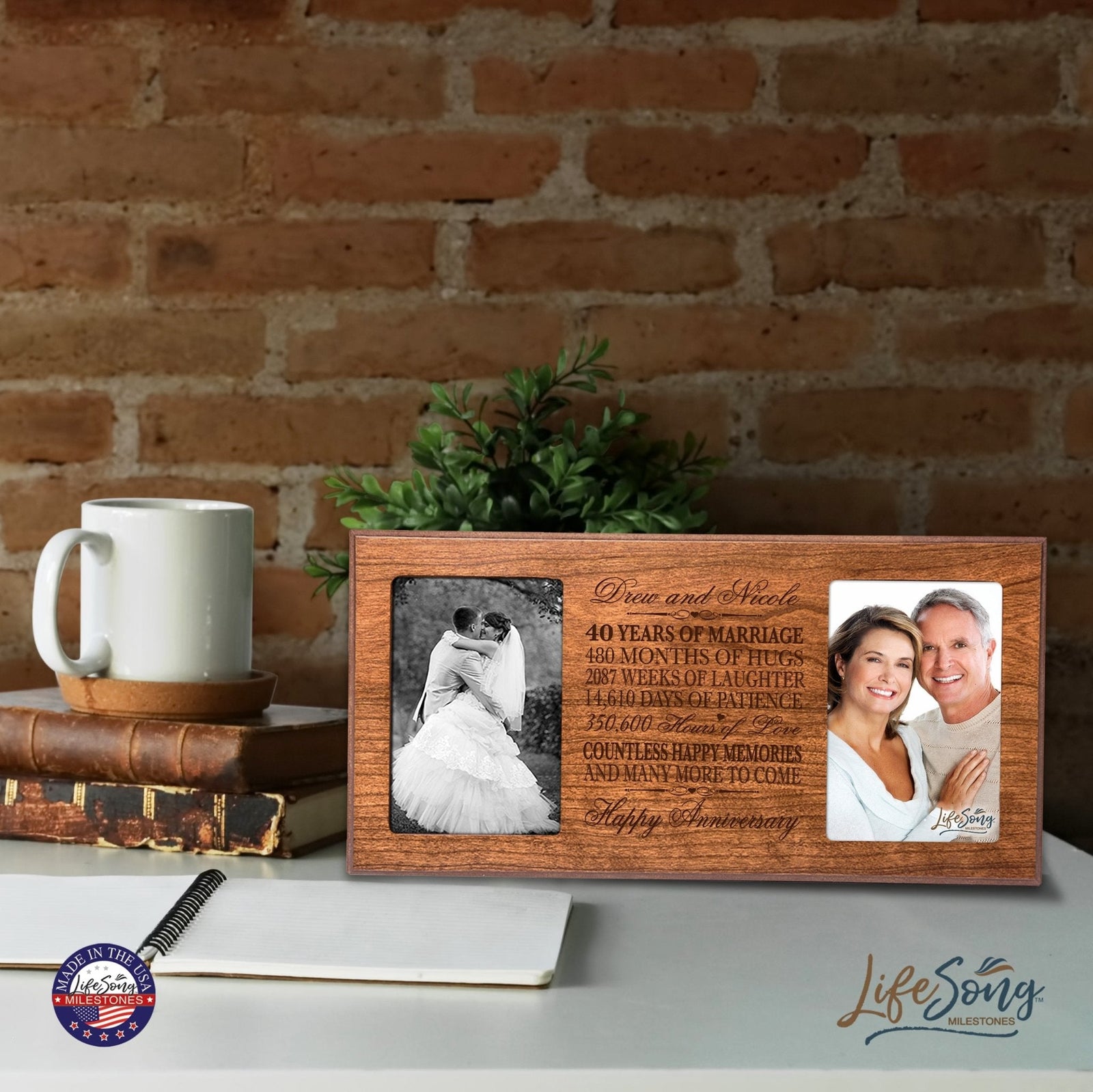 Personalized 40th Anniversary Double Photo Frame - Happy Anniversary - LifeSong Milestones