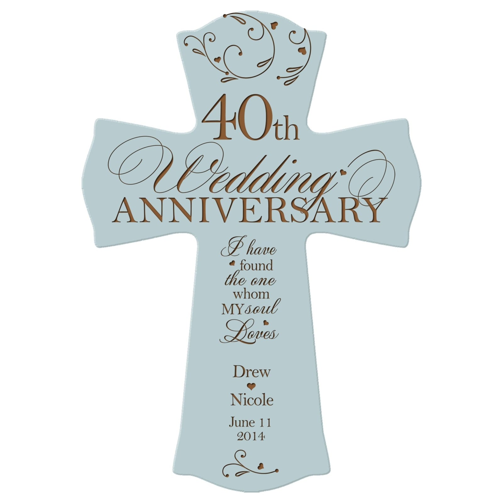 Personalized 40th Wedding Anniversary Engraved Wall Cross - My Soul Loves - LifeSong Milestones