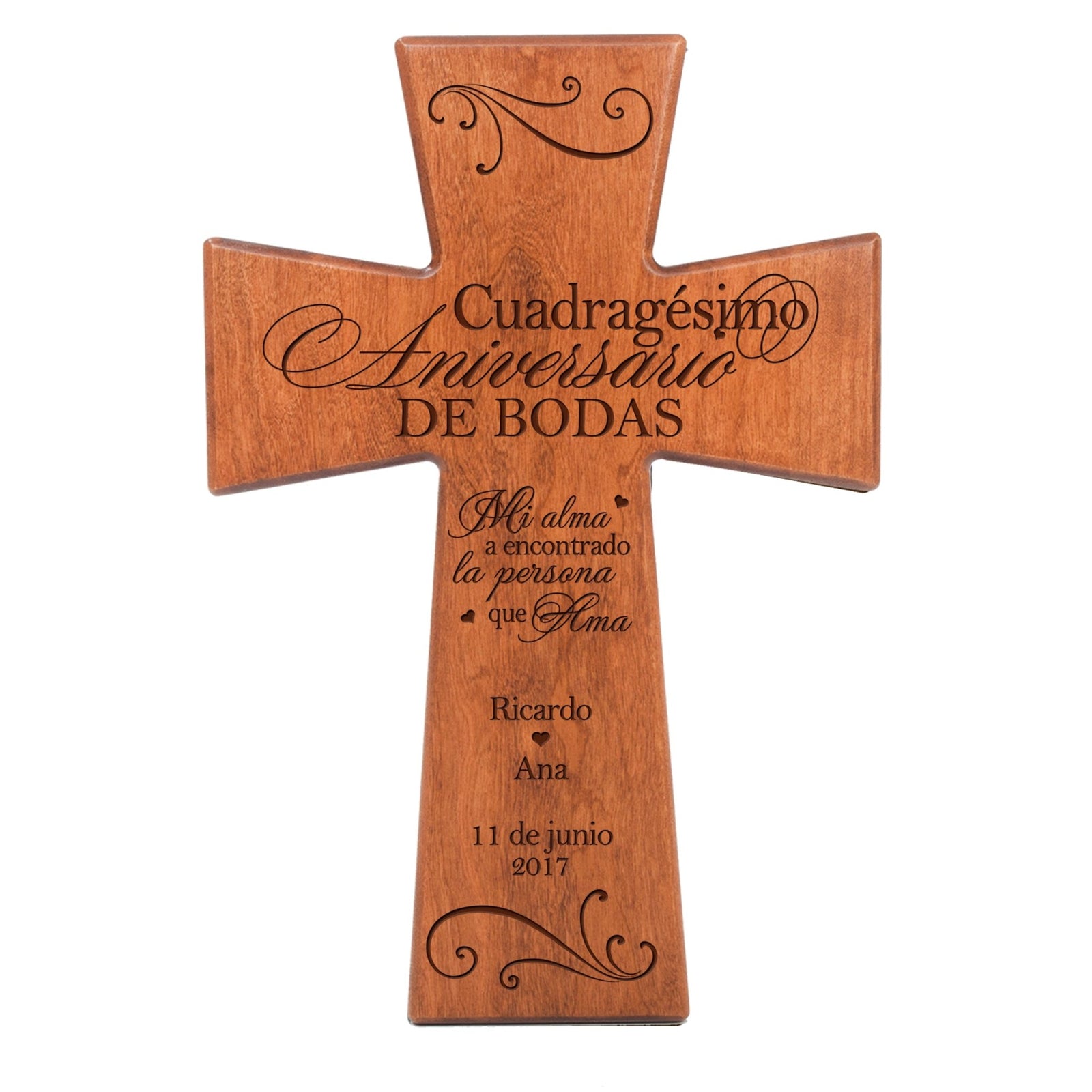 Personalized 40th Wedding Anniversary Spanish Wall Cross - Cuadragesimo Aniversario - LifeSong Milestones