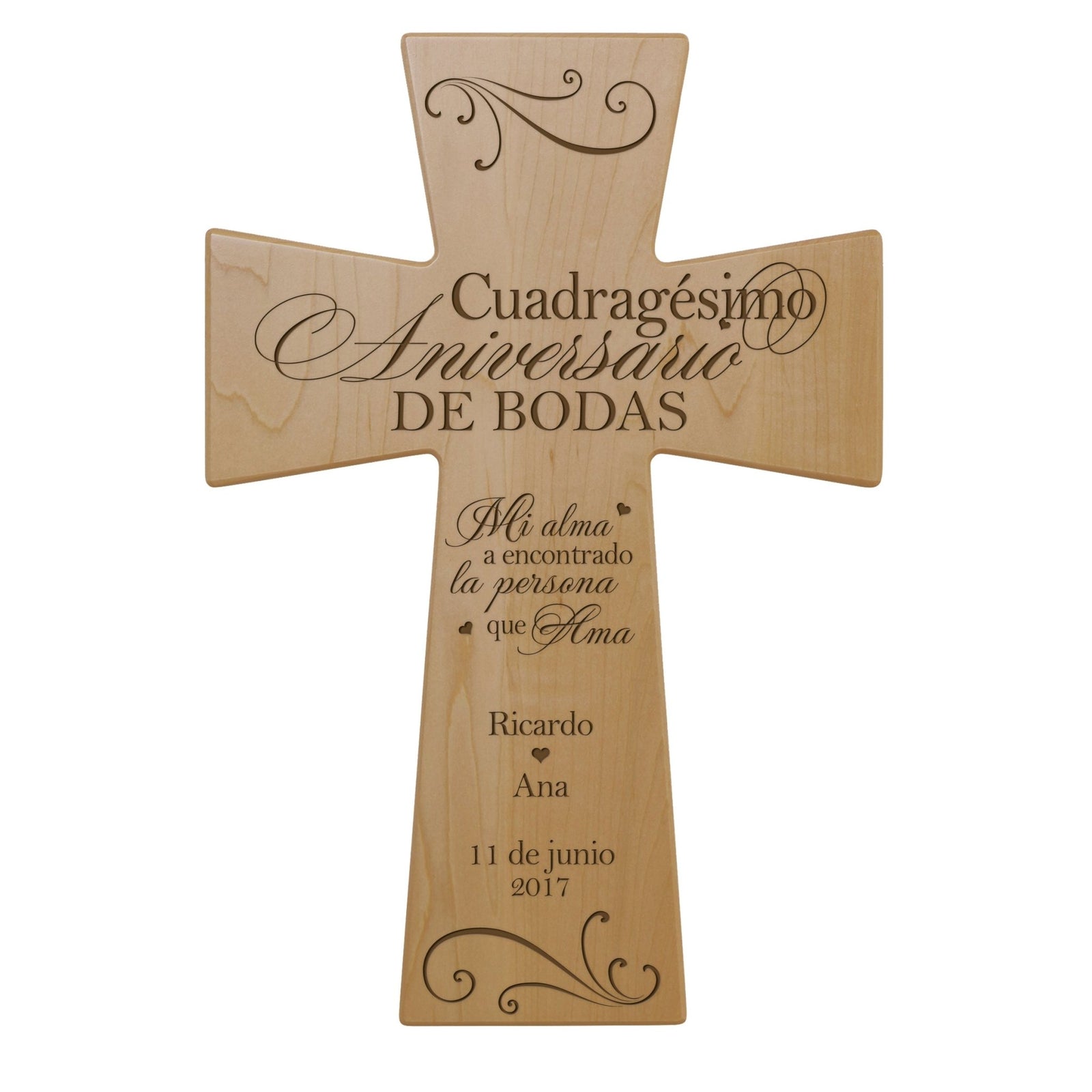Personalized 40th Wedding Anniversary Spanish Wall Cross - Cuadragesimo Aniversario - LifeSong Milestones